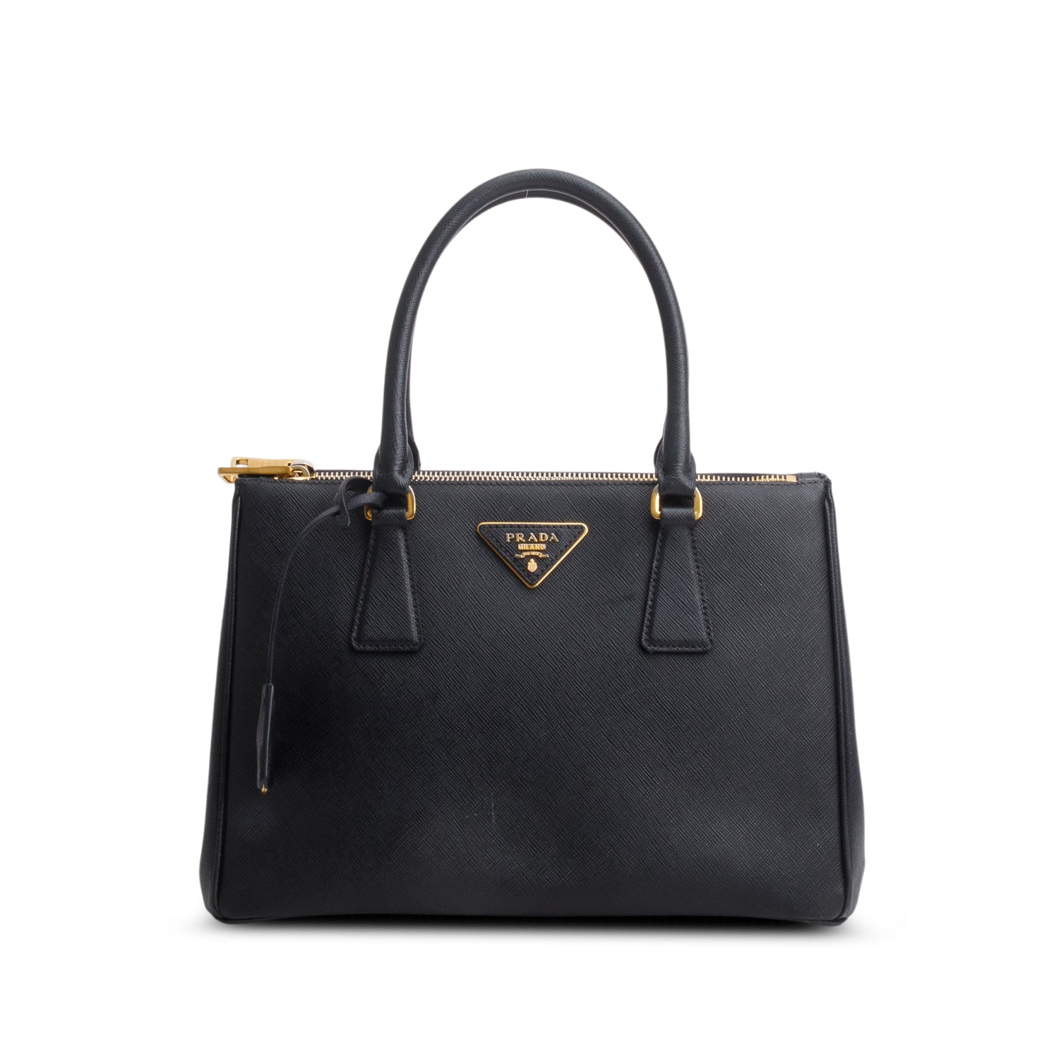 Prada Black Saffiano Leather Small Double Zip Galleria Tote