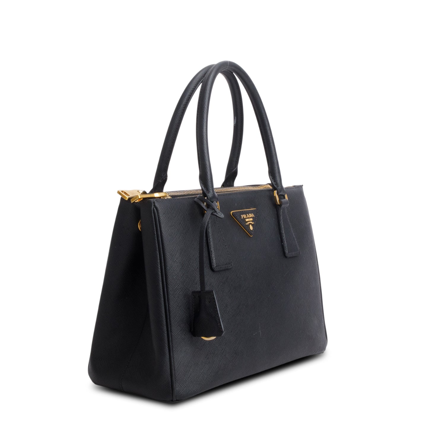 Prada Black Saffiano Leather Small Double Zip Galleria Tote