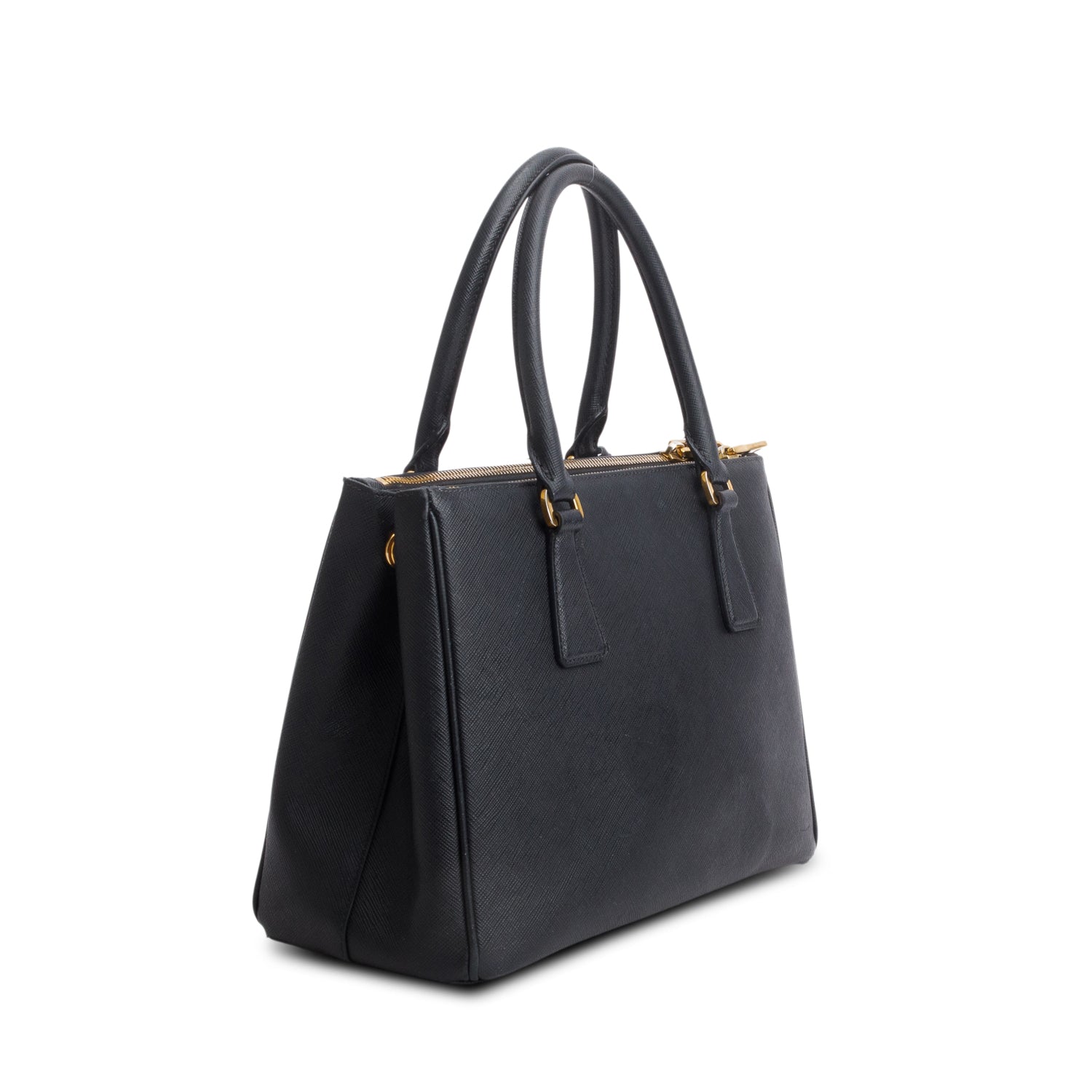 Prada Black Saffiano Leather Small Double Zip Galleria Tote