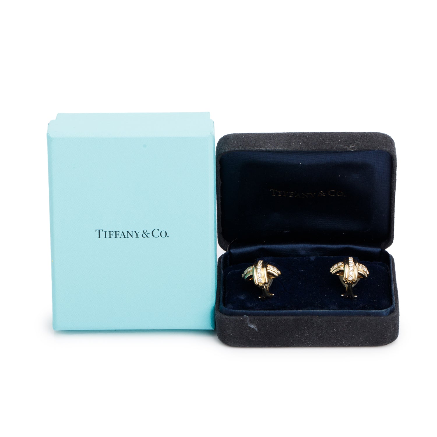 Tiffany & Co. Vintage 18k Yellow Gold Diamond Signature X Earrings w/ Box