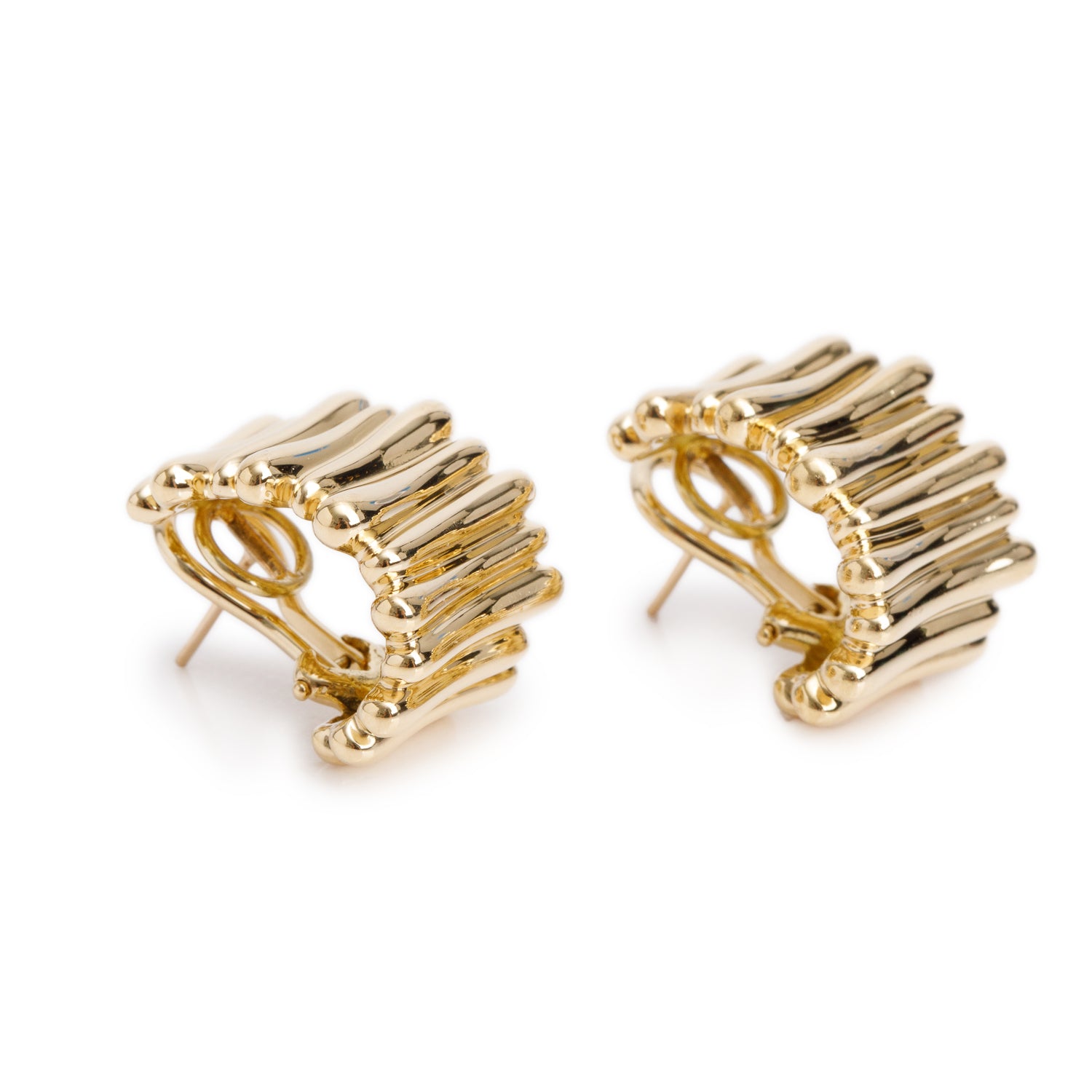 Tiffany & Co. Vintage 18k Yellow Gold Ribbed Huggie Earclip Earrings w/ Box