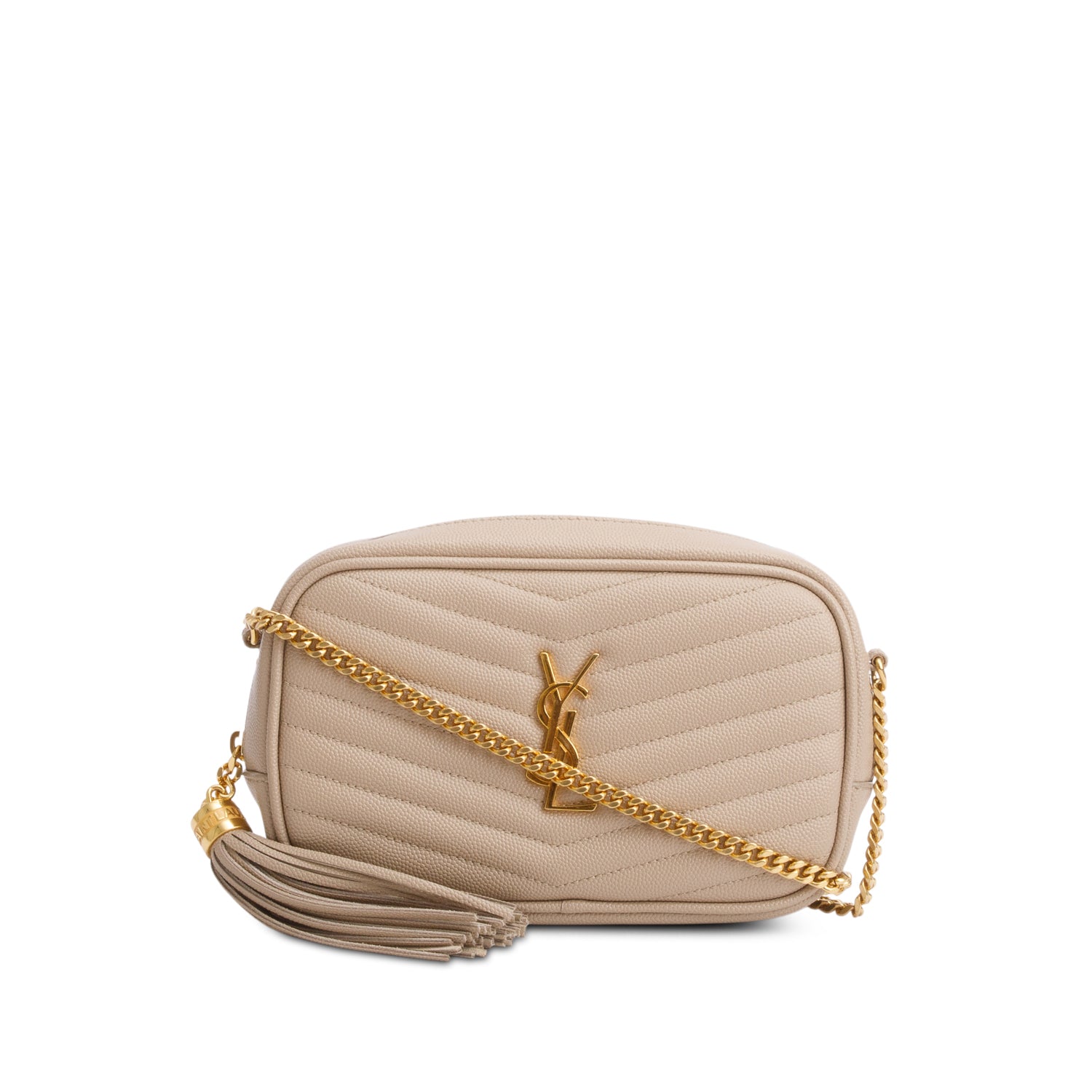 Saint Laurent 2022 Beige Grain de Poudre Matelasse Mini Lou Camera Bag w/ Box