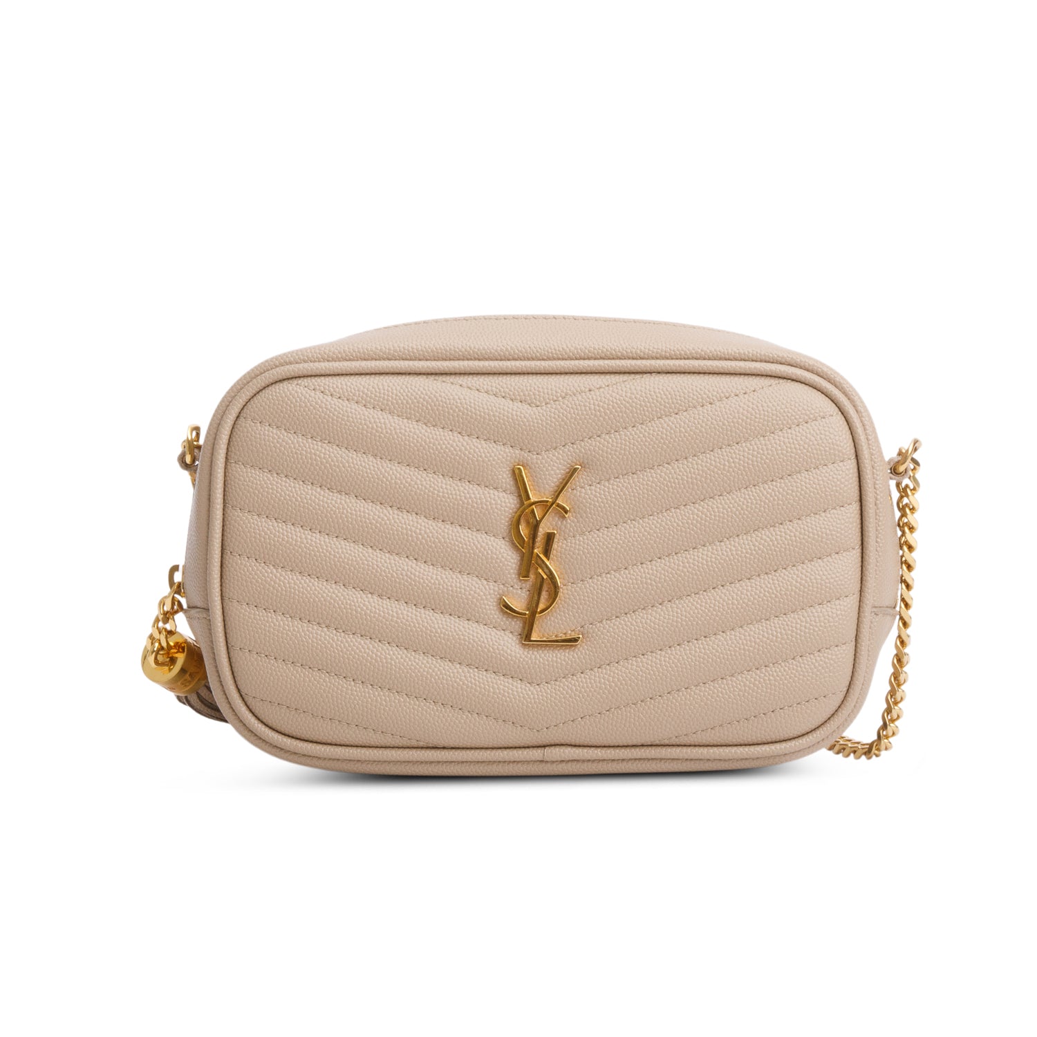 Saint Laurent 2022 Beige Grain de Poudre Matelasse Mini Lou Camera Bag w/ Box