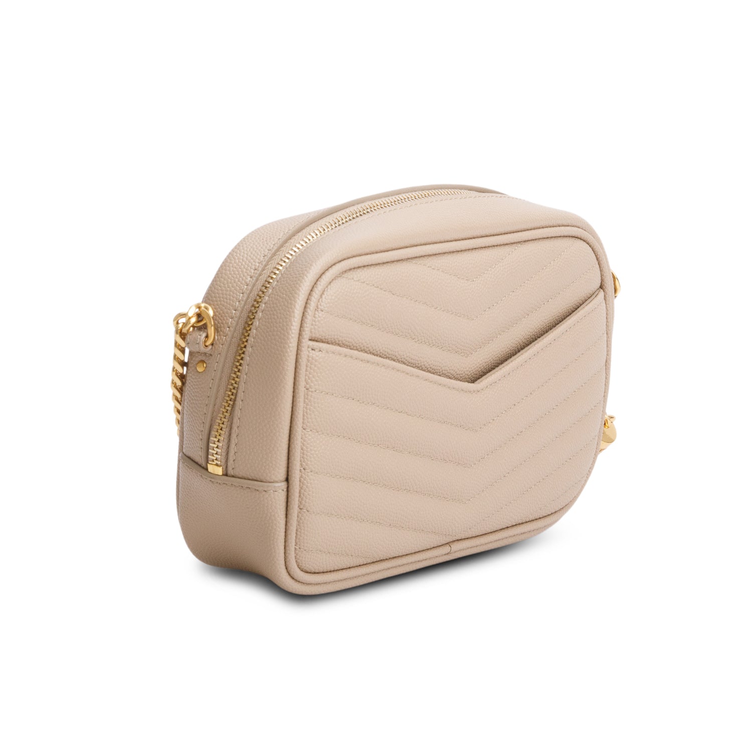 Saint Laurent 2022 Beige Grain de Poudre Matelasse Mini Lou Camera Bag w/ Box