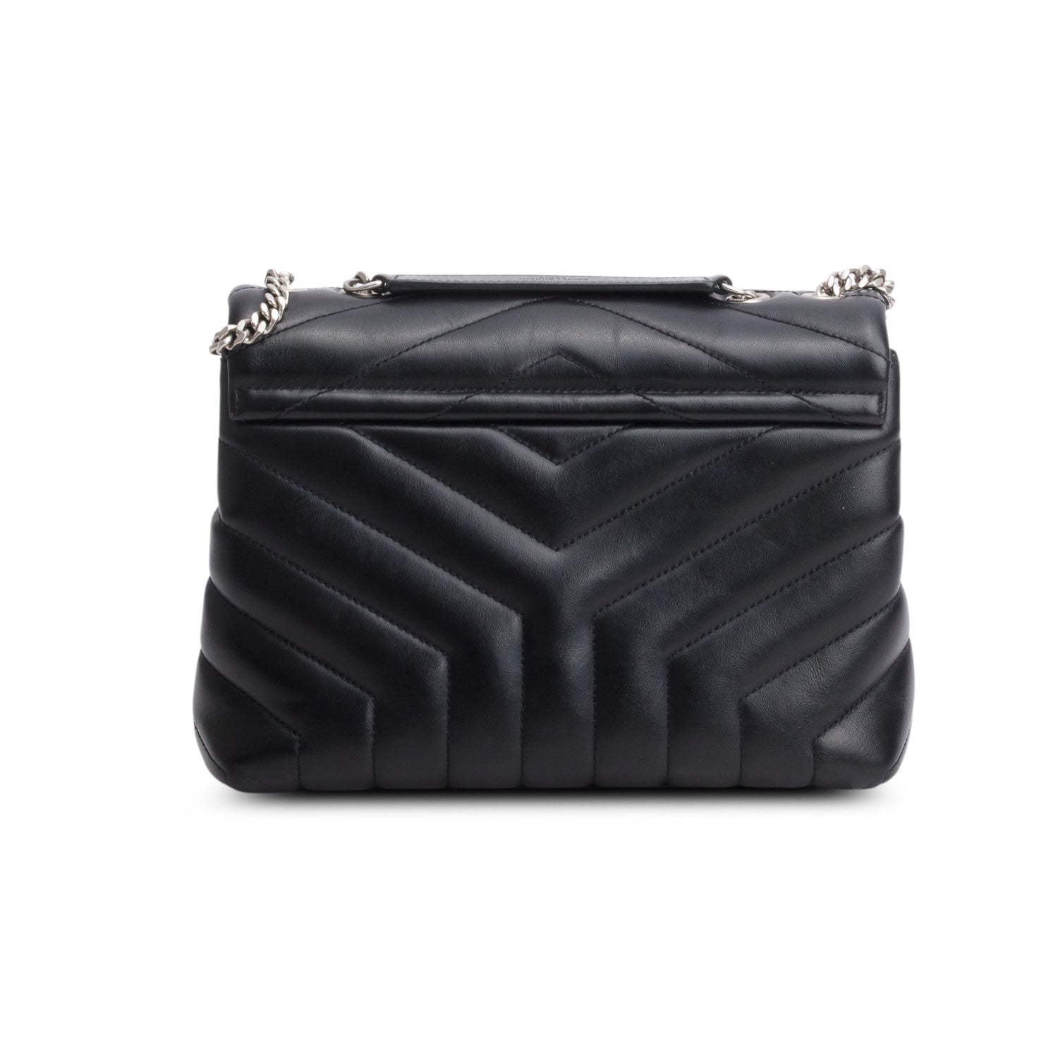 Saint Laurent 2022 Black Calfskin Y Quilted Monogram Small Loulou Chain Satchel w/ Box