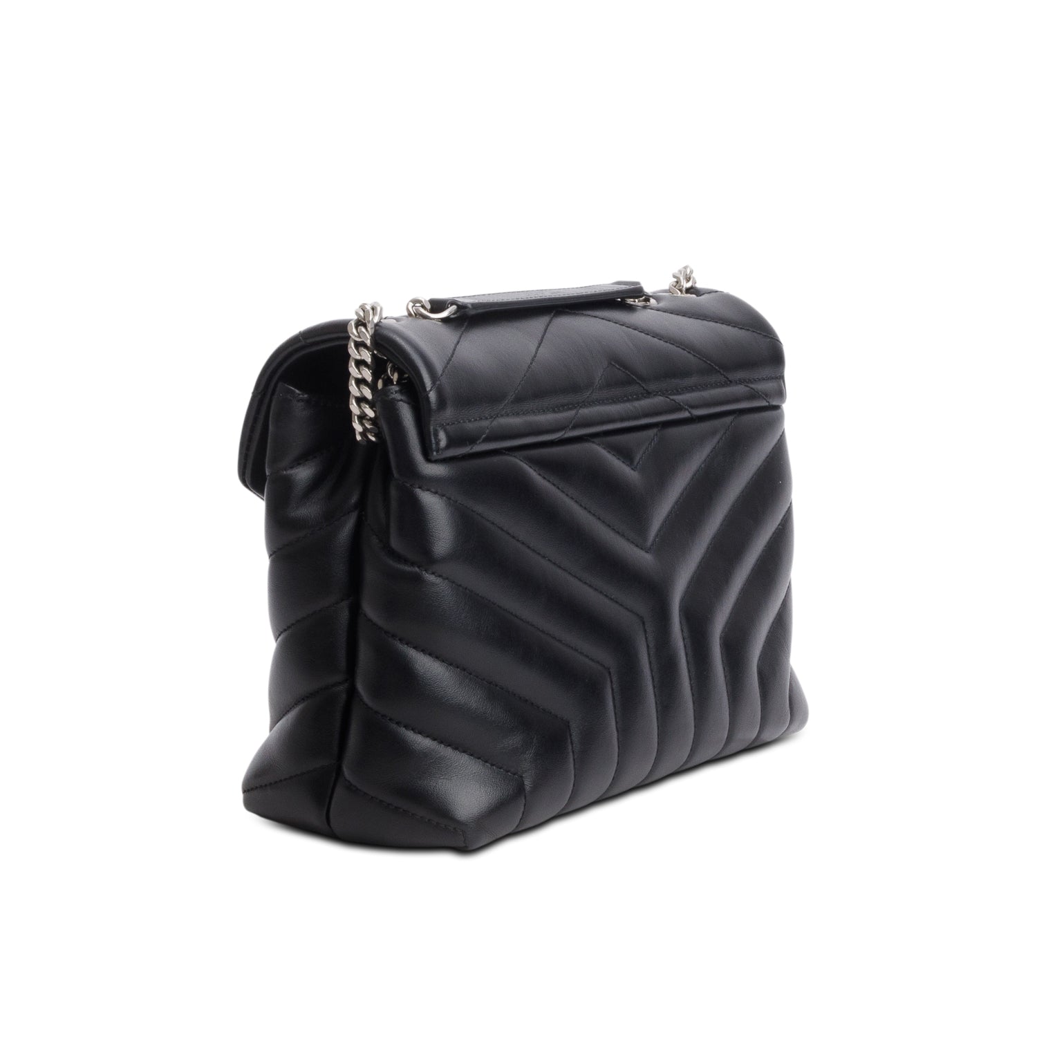 Saint Laurent 2022 Black Calfskin Y Quilted Monogram Small Loulou Chain Satchel w/ Box