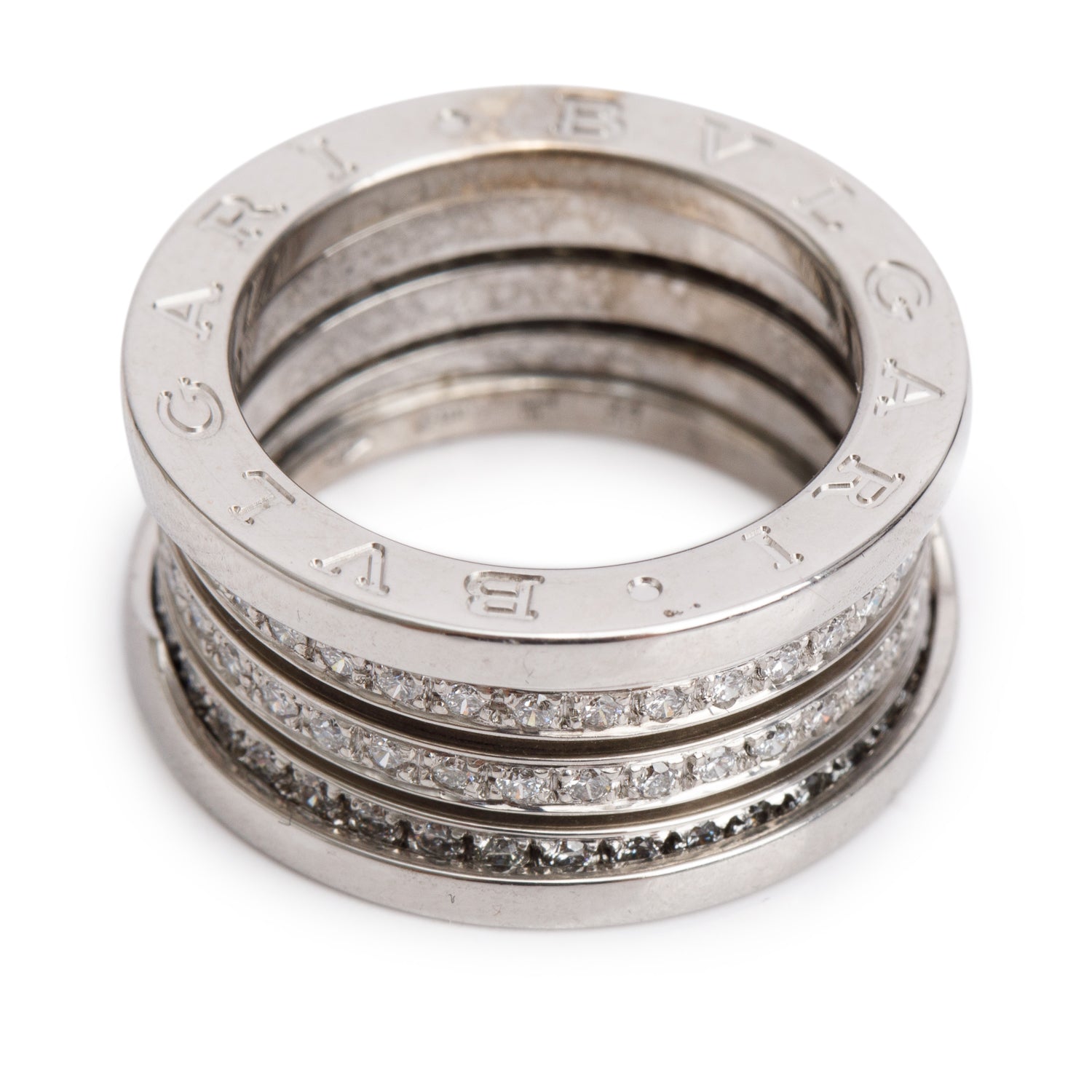BVLGARI 18k White Gold Diamond B.Zero1 Ring, Size 53 6.5 w/ Box