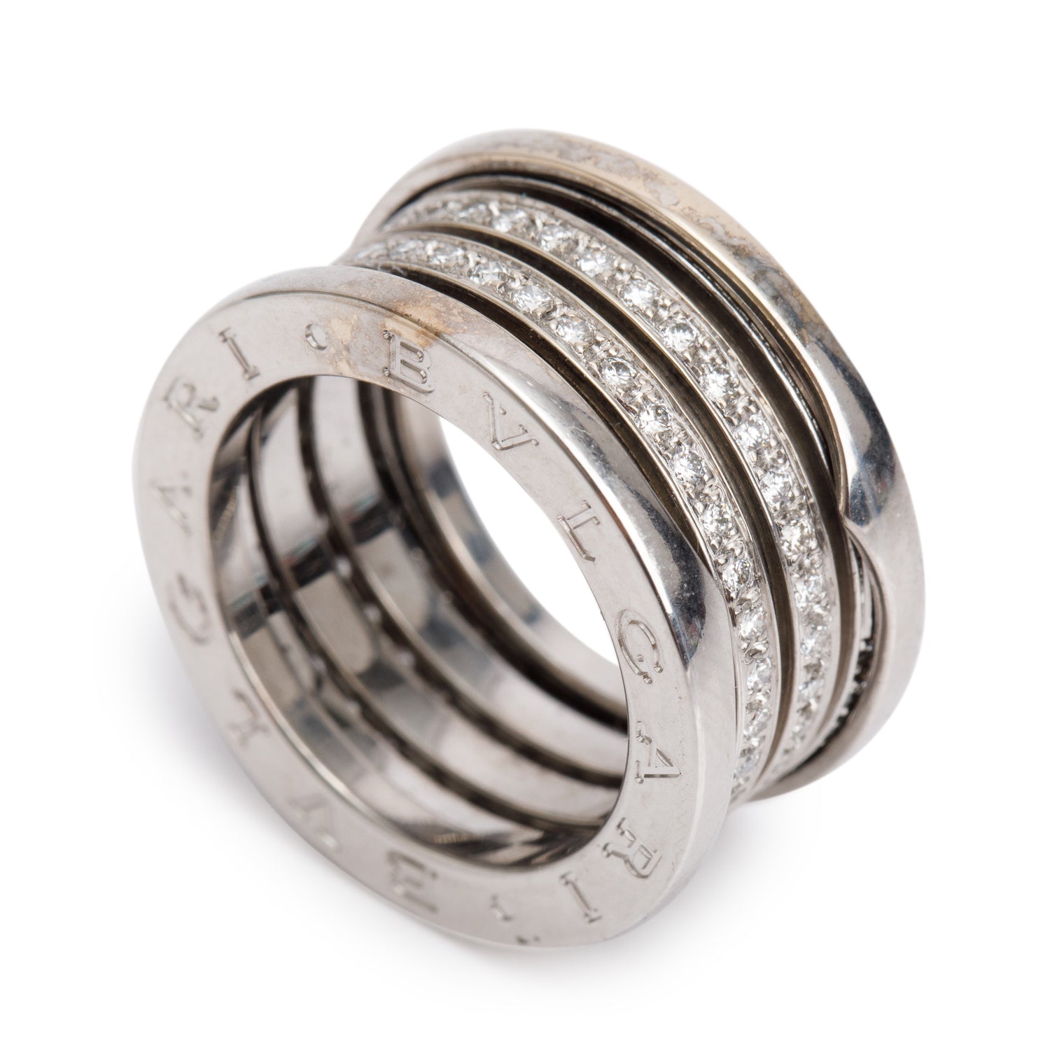 BVLGARI 18k White Gold Diamond B.Zero1 Ring, Size 53 6.5 w/ Box