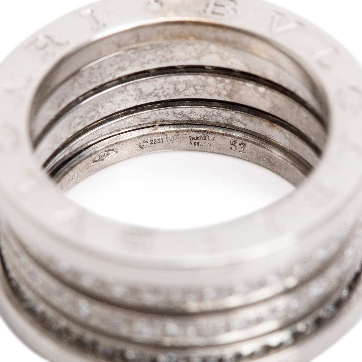 BVLGARI 18k White Gold Diamond B.Zero1 Ring, Size 53 6.5 w/ Box