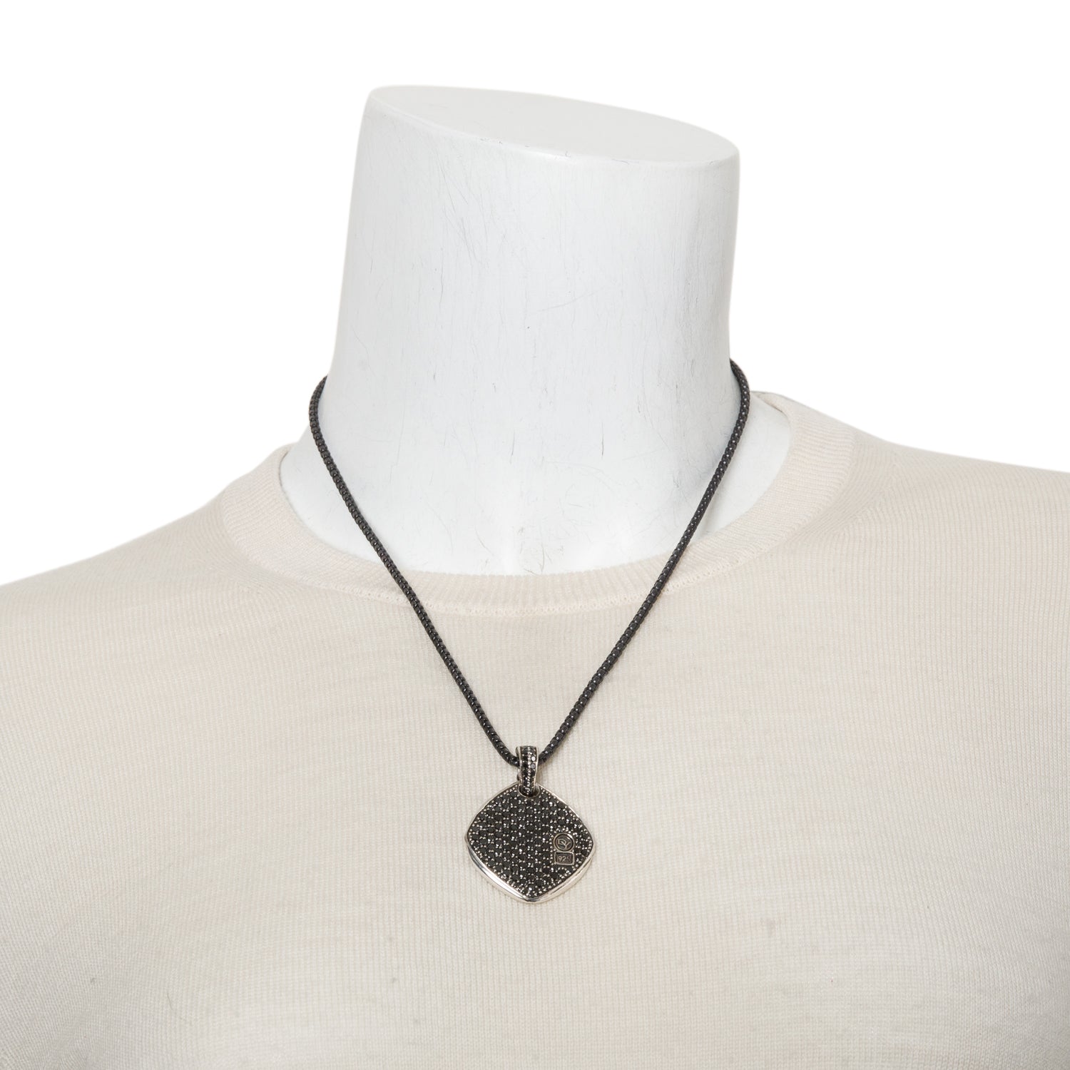 David Yurman Sterling Silver Black Diamond Tag Pendant Necklace