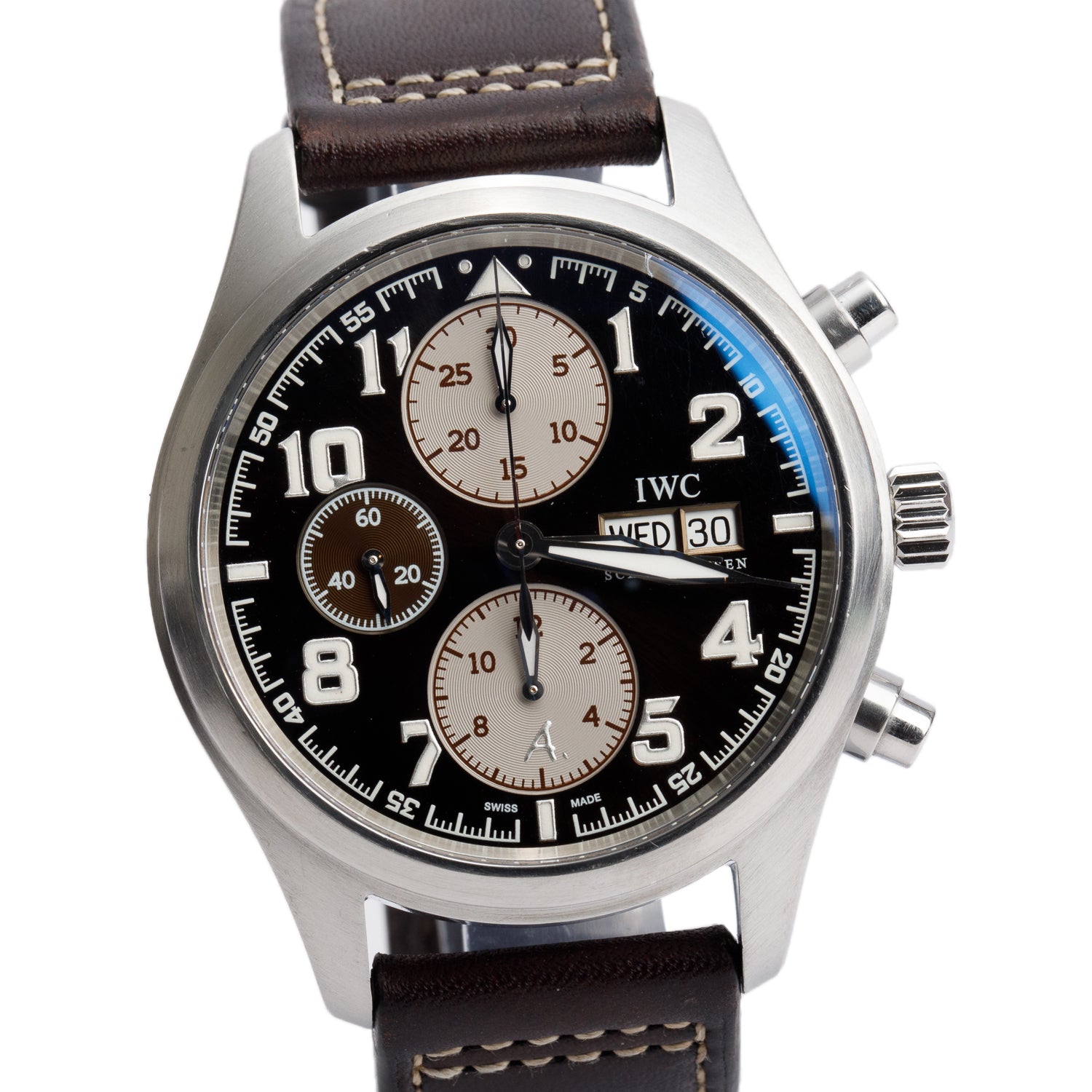 IWC Stainless Steel Limited Edition Pilot Saint Expupery 42 MM Automatic Chronograph Watch Brown Dial IW371709