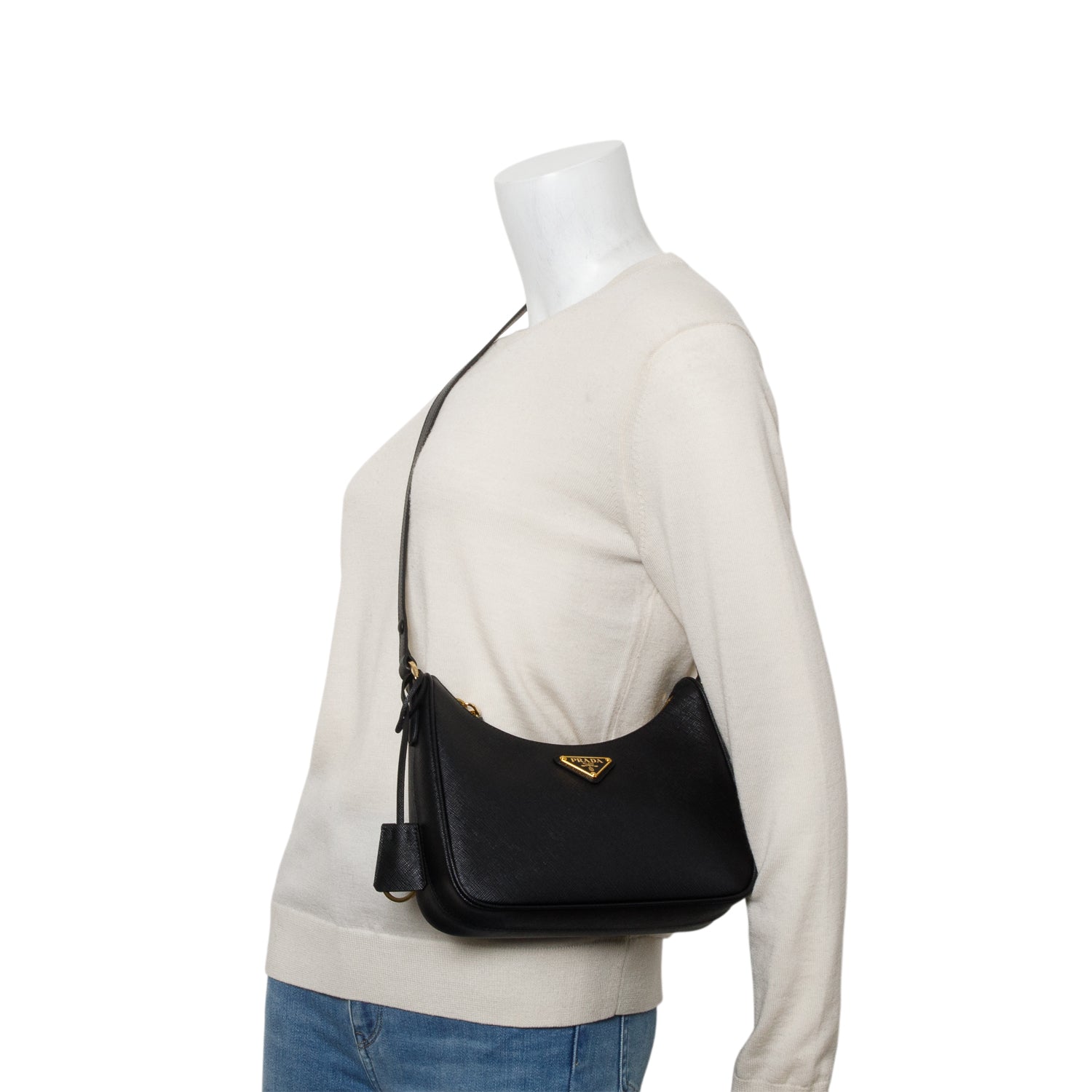 Prada Black Saffiano Lux Mini Re-Edition Shoulder Bag w/ Box