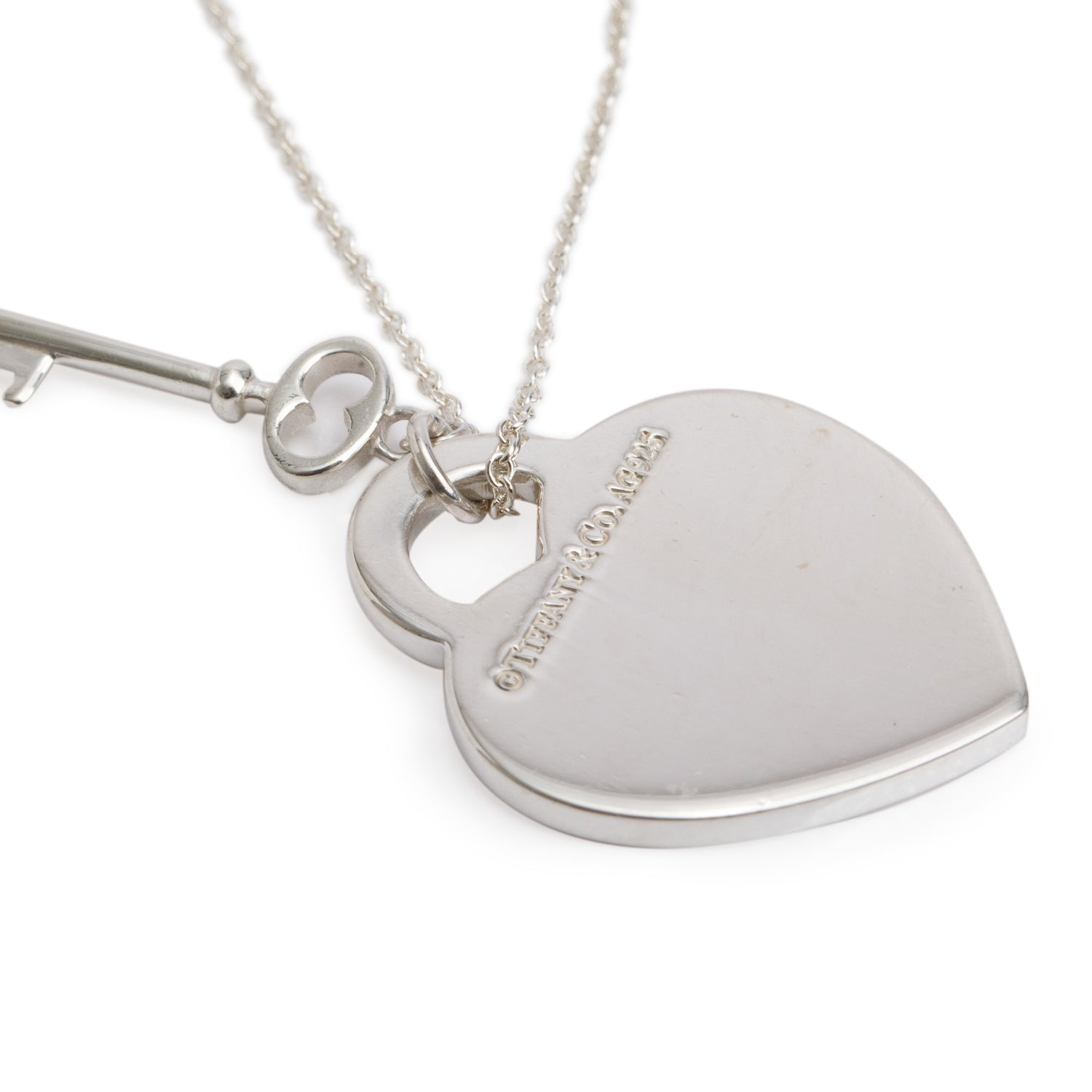 Tiffany & Co. Sterling Silver 'Mom' Medium Heart Tag & Key Pendant Necklace
