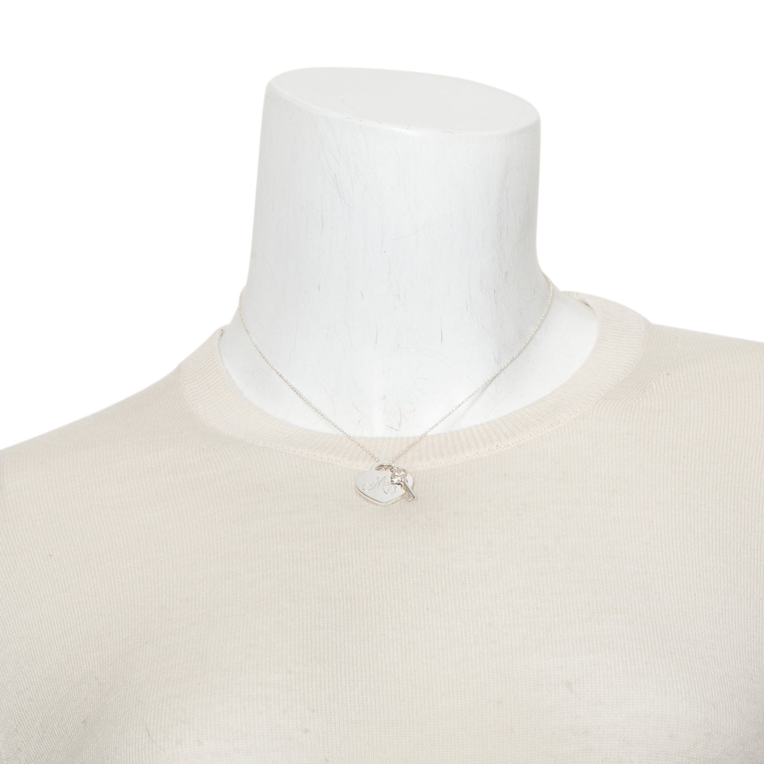 Tiffany & Co. Sterling Silver 'Mom' Medium Heart Tag & Key Pendant Necklace