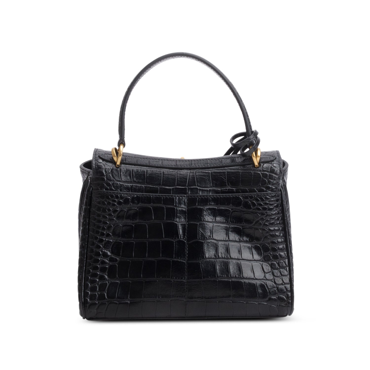 Balenciaga Black Shiny Calfskin Croc Embossed Mini Rodeo Top Handle Bag w/ Strap