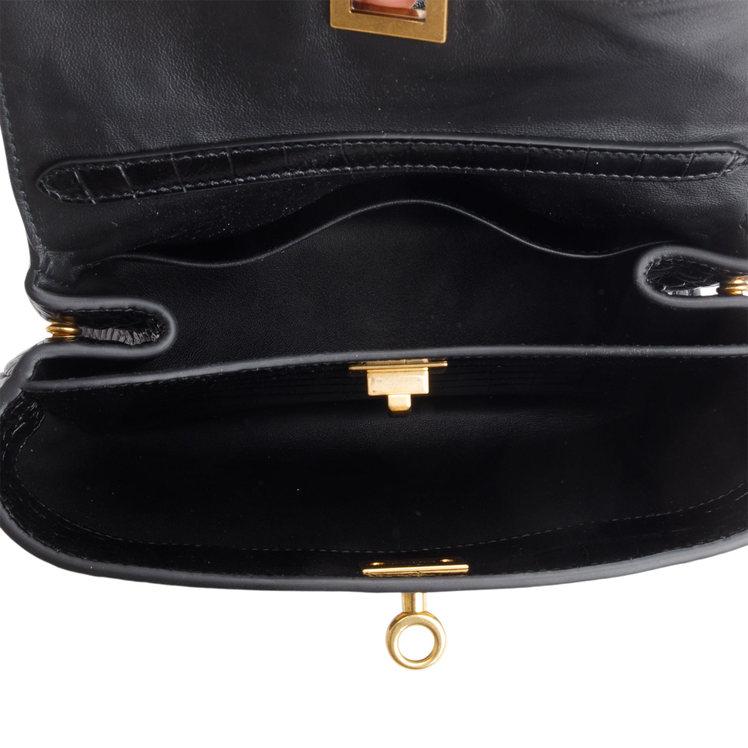 Balenciaga Black Shiny Calfskin Croc Embossed Mini Rodeo Top Handle Bag w/ Strap