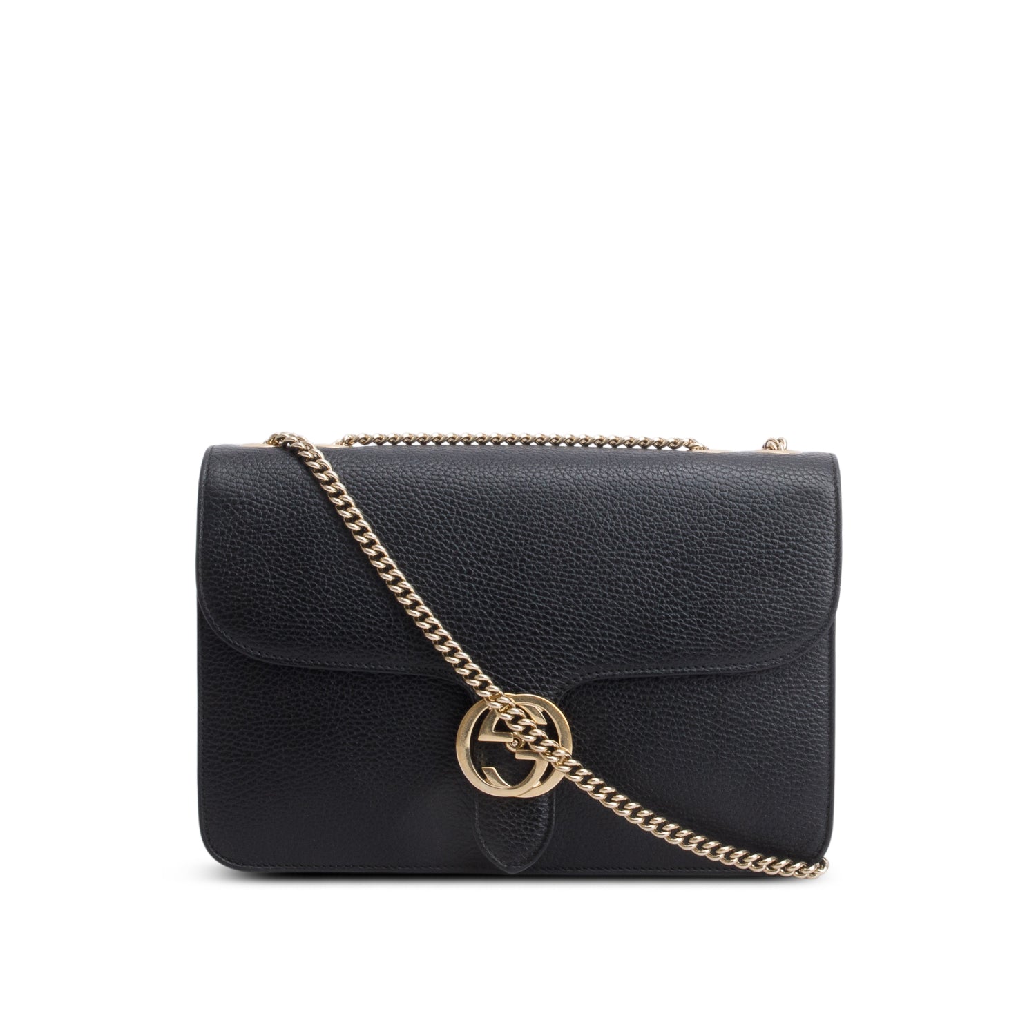 Gucci Black Calfskin Leather Medium Dollar Interlocking GG Shoulder Bag