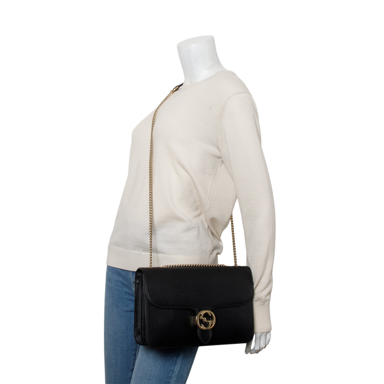 Gucci Black Calfskin Leather Medium Dollar Interlocking GG Shoulder Bag