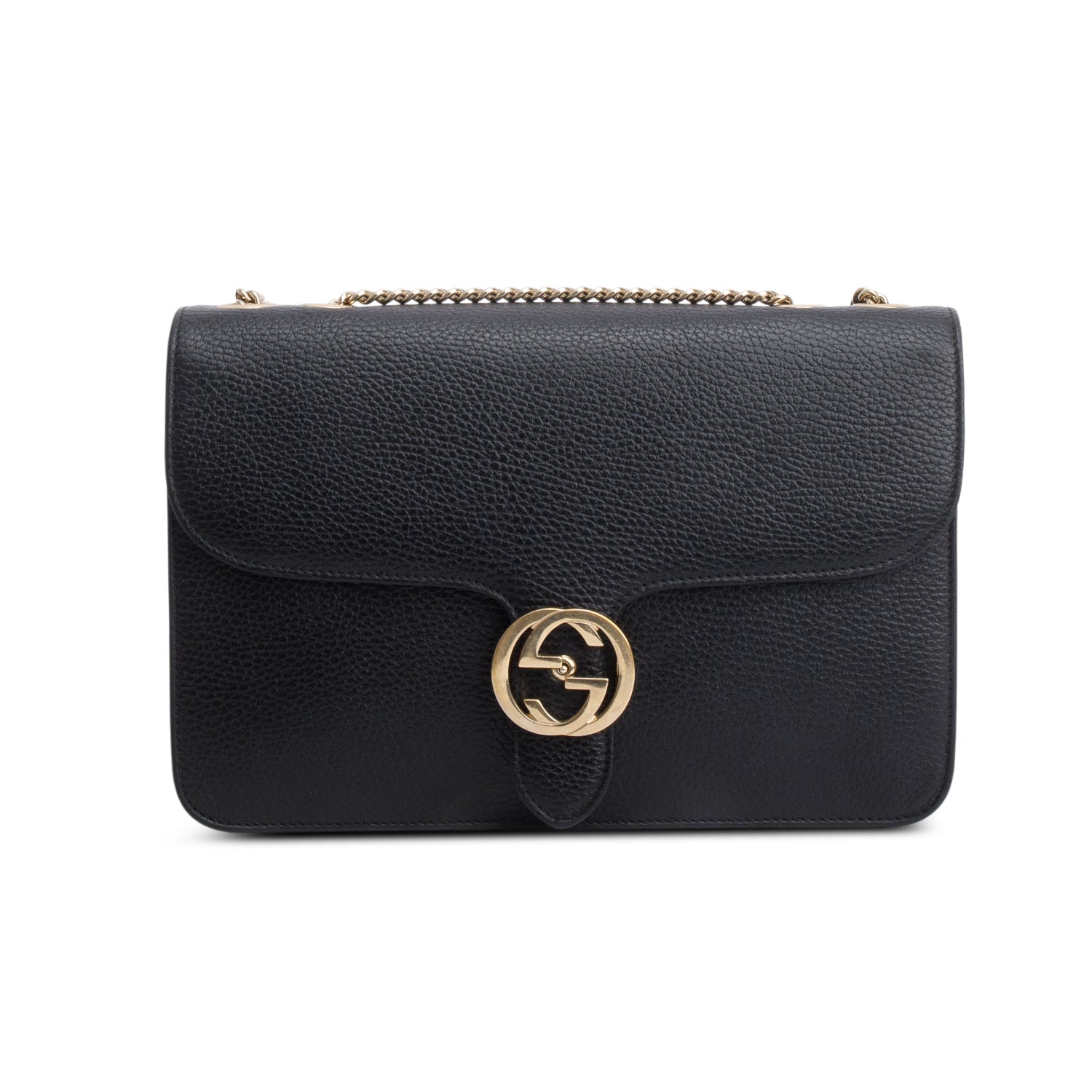 Gucci Black Calfskin Leather Medium Dollar Interlocking GG Shoulder Bag