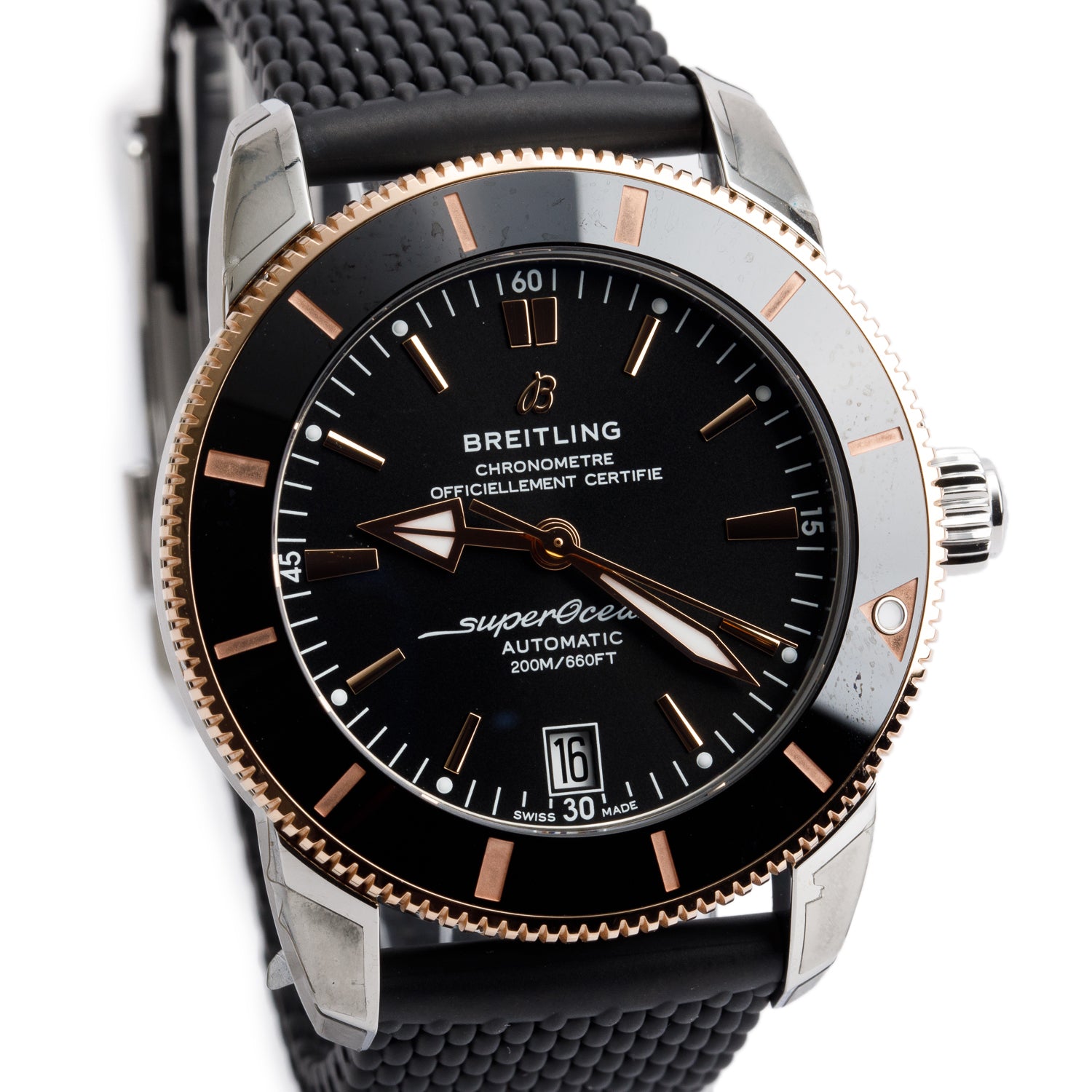Breitling Stainless Steel & 18k Rose Gold Superocean Heritage B20 42 MM Automatic Watch Black Dial UB2010 w/ Box & Papers