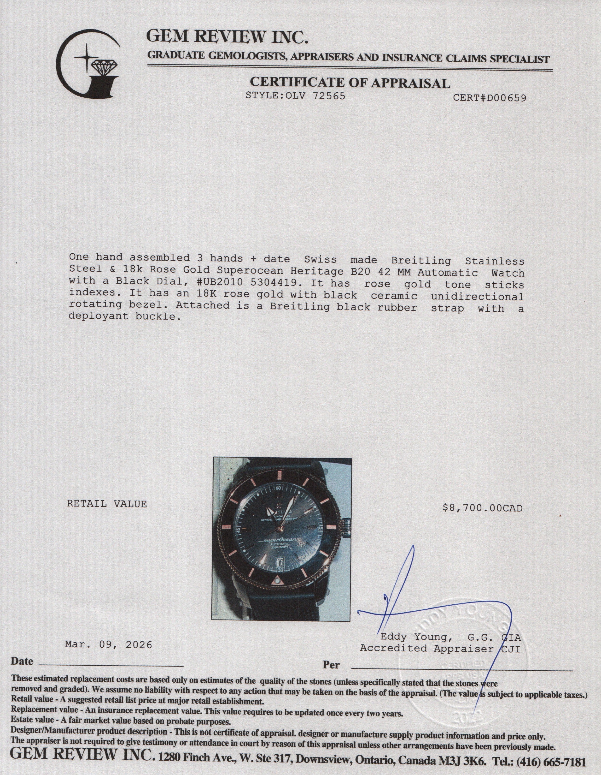 Breitling Stainless Steel & 18k Rose Gold Superocean Heritage B20 42 MM Automatic Watch Black Dial UB2010 w/ Box & Papers