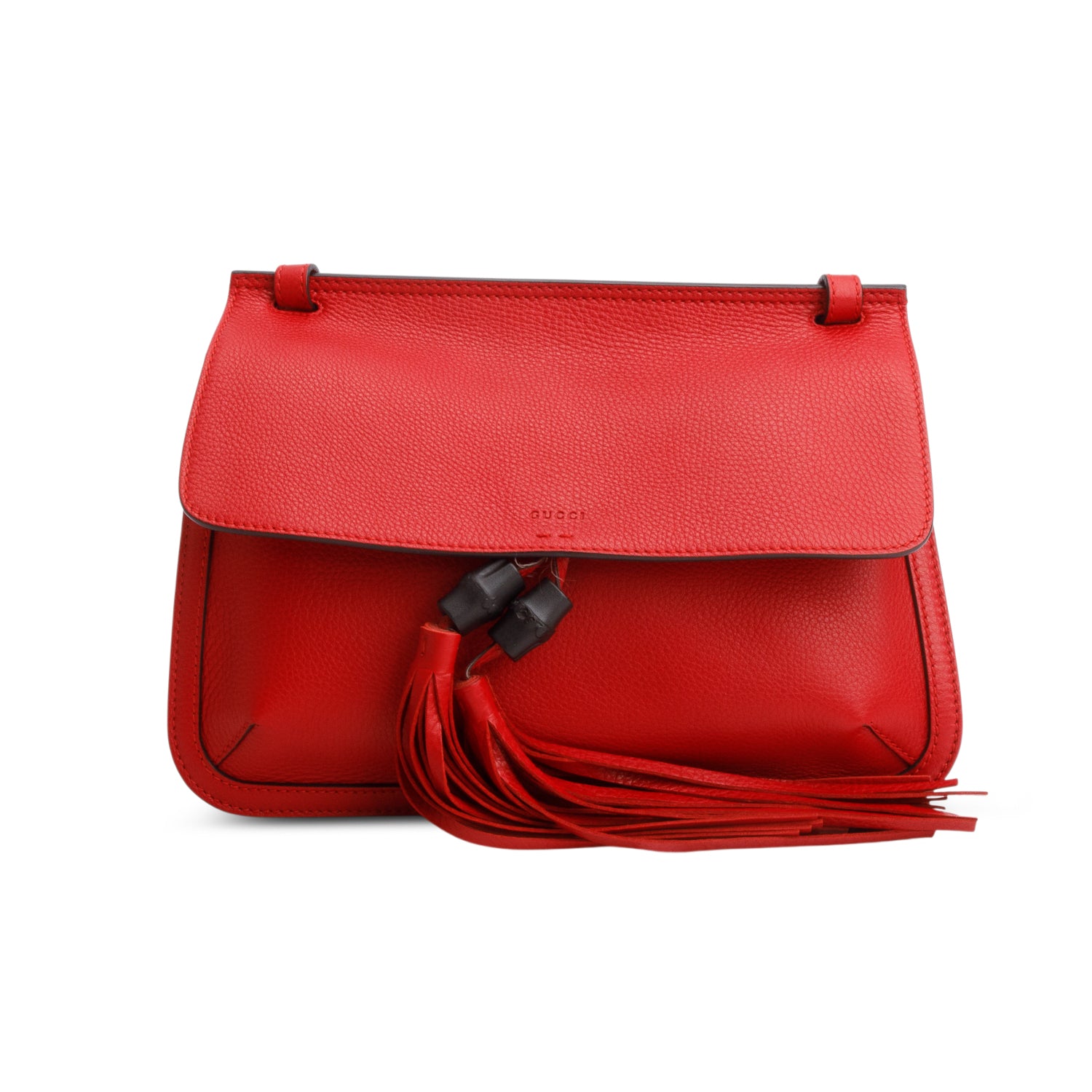 Gucci Red Cellarius Calfskin Medium Bamboo Daily Flap Shoulder Bag