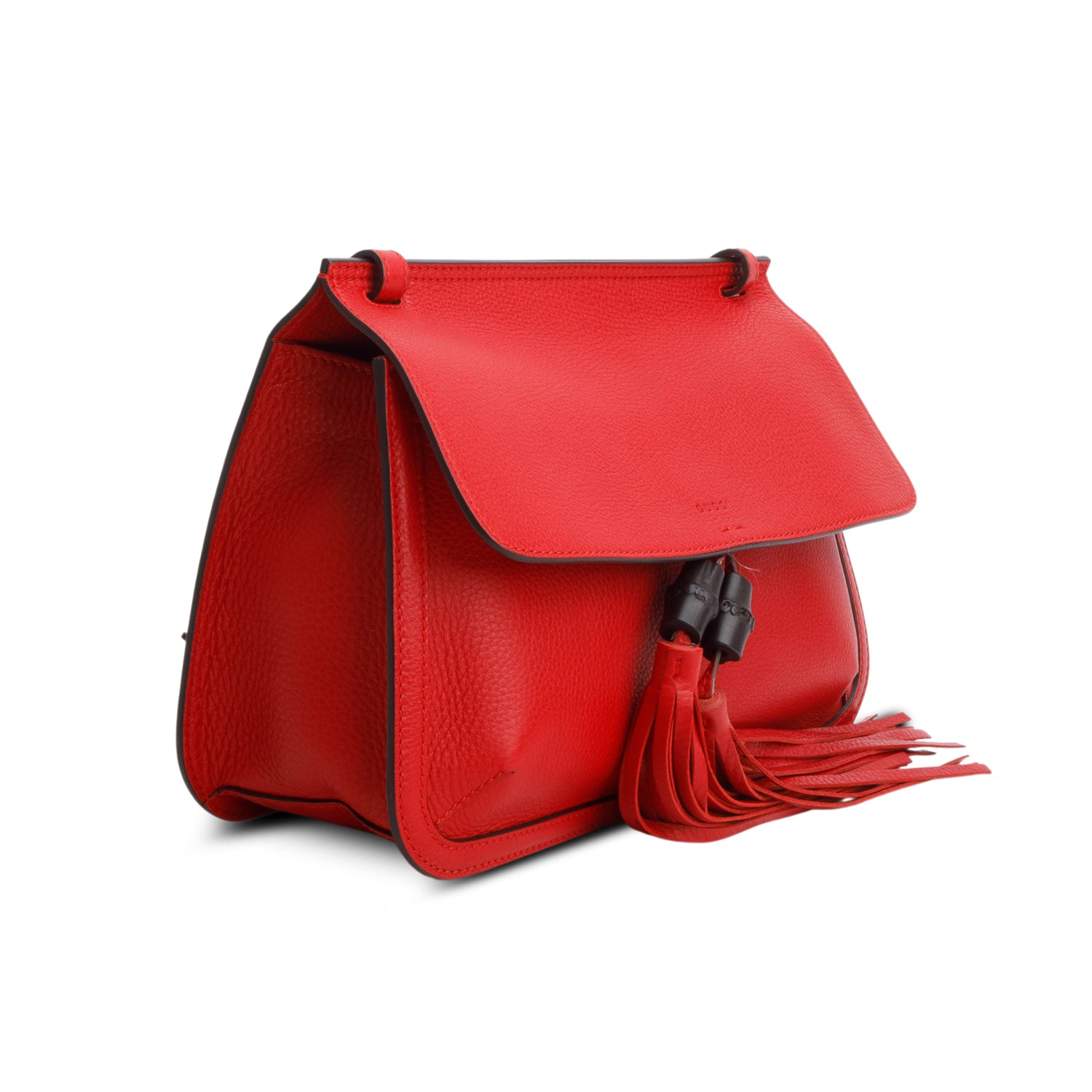 Gucci Red Cellarius Calfskin Medium Bamboo Daily Flap Shoulder Bag