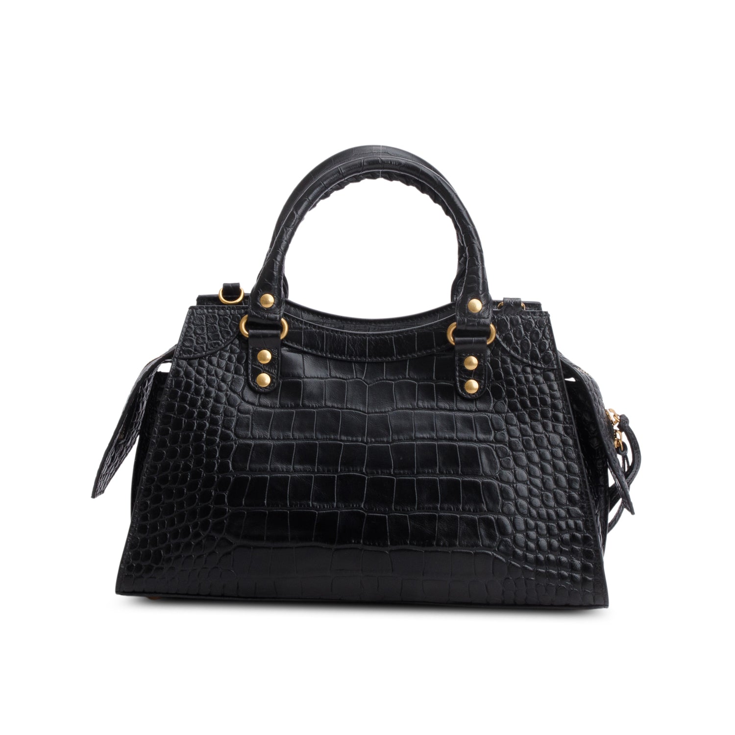 Balenciaga Black Shiny Calfskin Croc Embossed Neo Classic S City w/ Strap