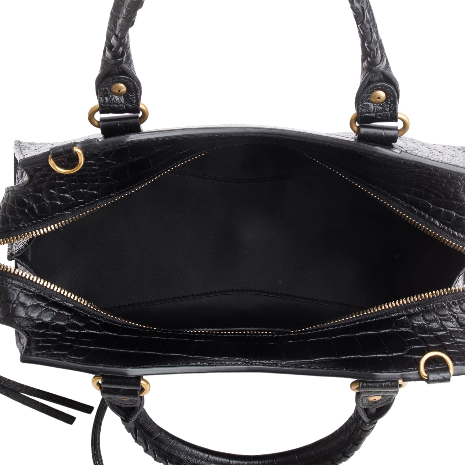 Balenciaga Black Shiny Calfskin Croc Embossed Neo Classic S City w/ Strap