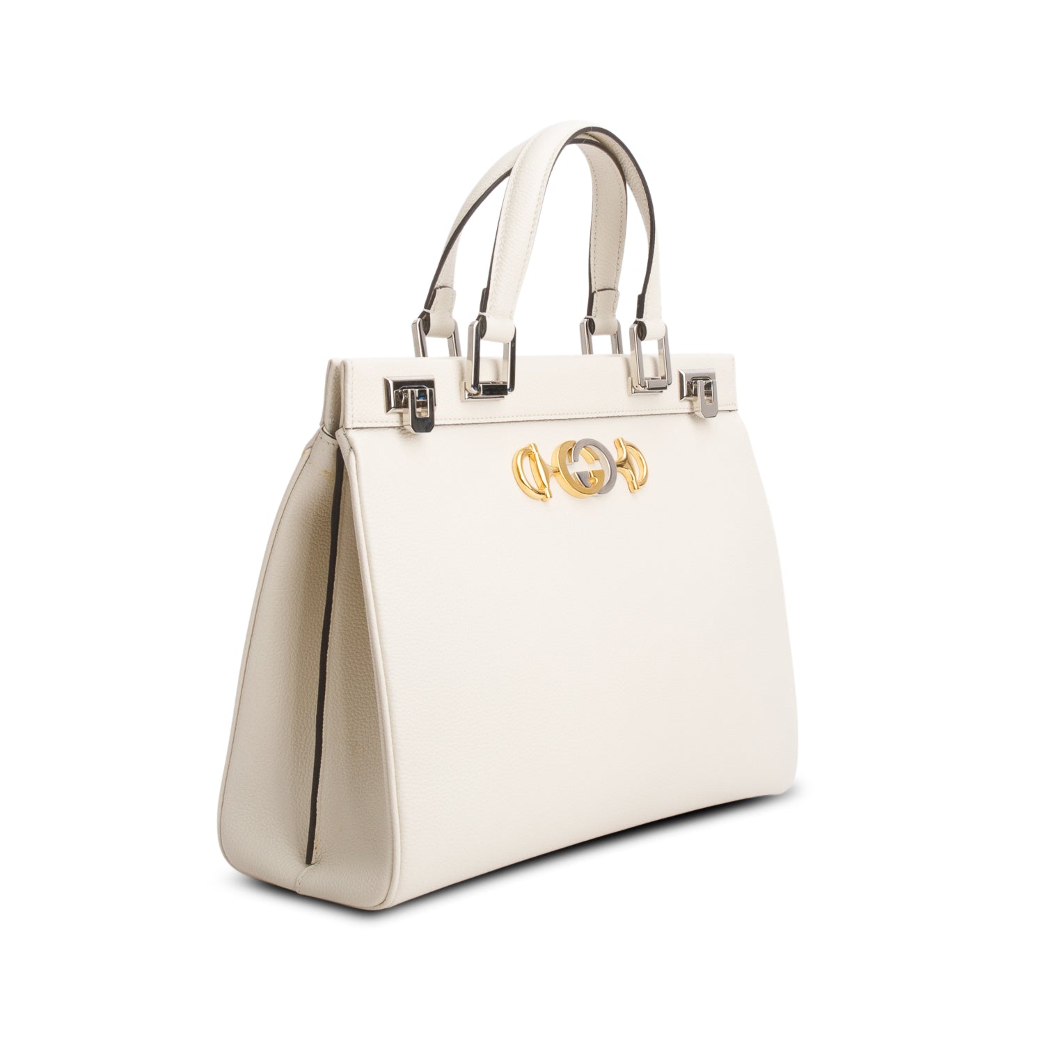 Gucci Cream Grainy Calfskin Medium Zumi Top Handle w/ Strap