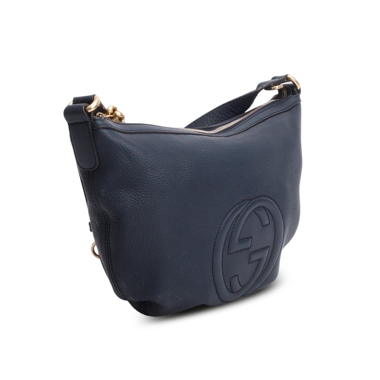 Gucci Navy Pebbled Calfskin Small Soho Hobo Bag