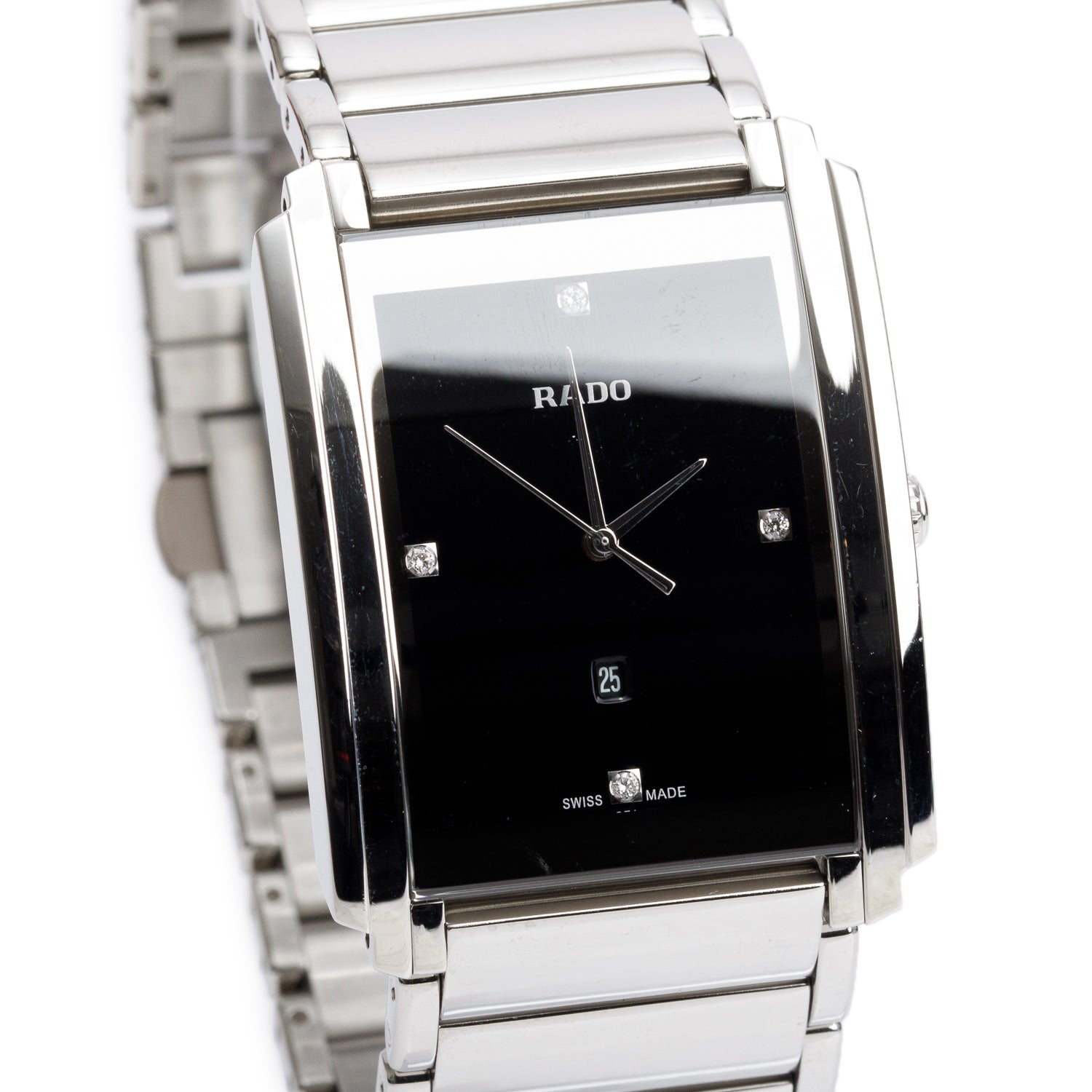 Rado Stainless Steel Integral Quartz Watch Black Diamond Dial