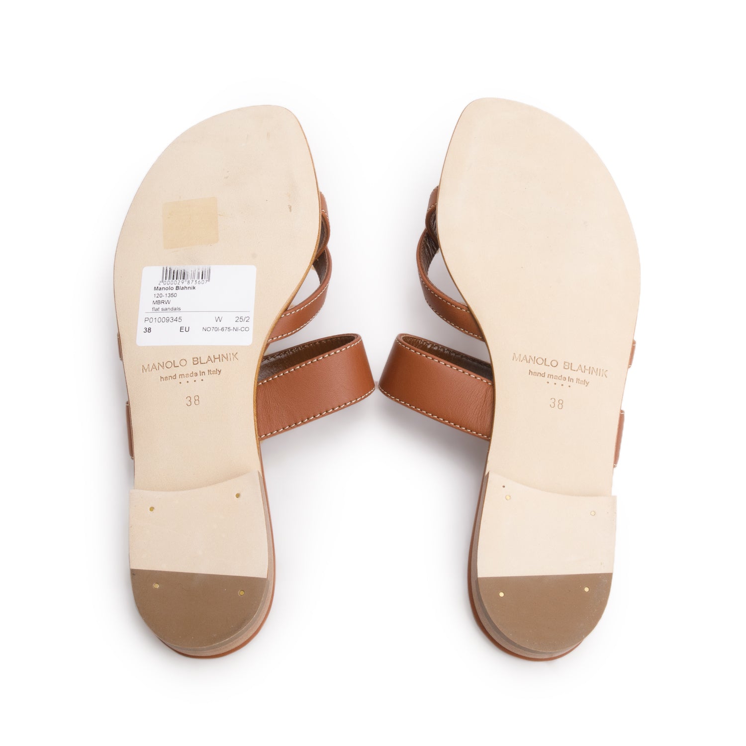Manolo Blahnik Brown Calf Leather Susacru Crossover Sandals, Women's Size 38 w/ Box