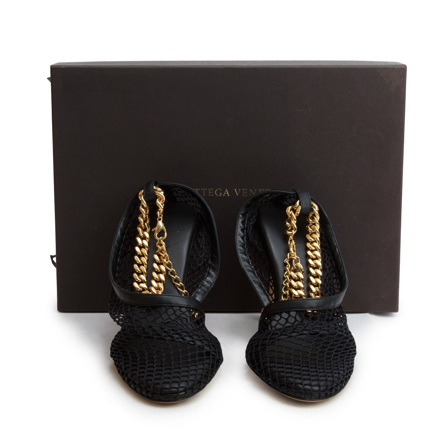 Bottega Veneta Black Mesh Nappa Chunky Chain Sandals, Women's Size 37 w/ Box