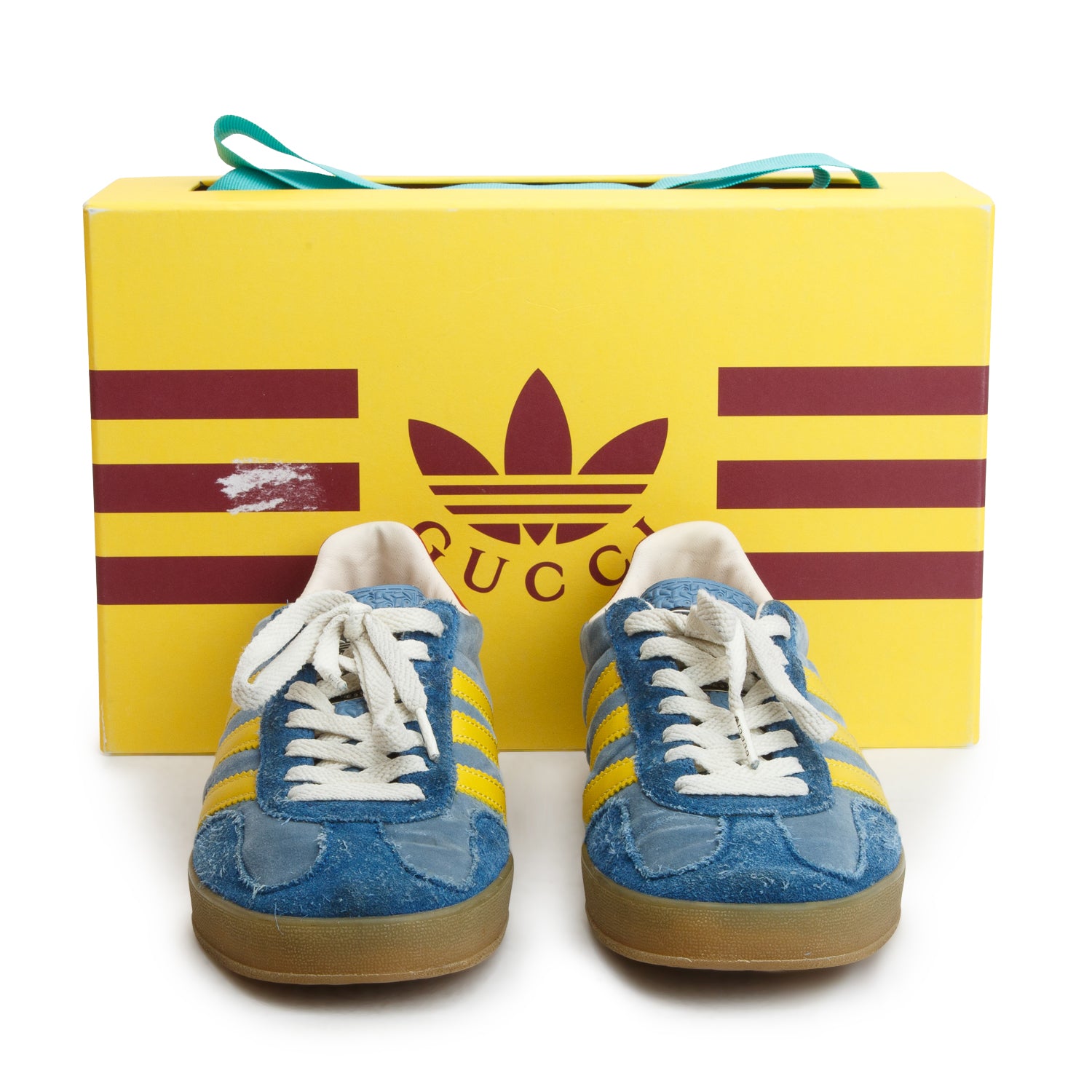 Gucci x Adidas Blue Softy Velvet Suede Madeira Demetra Gazelle Sneakers, Women's Size 6.5 w/ Box