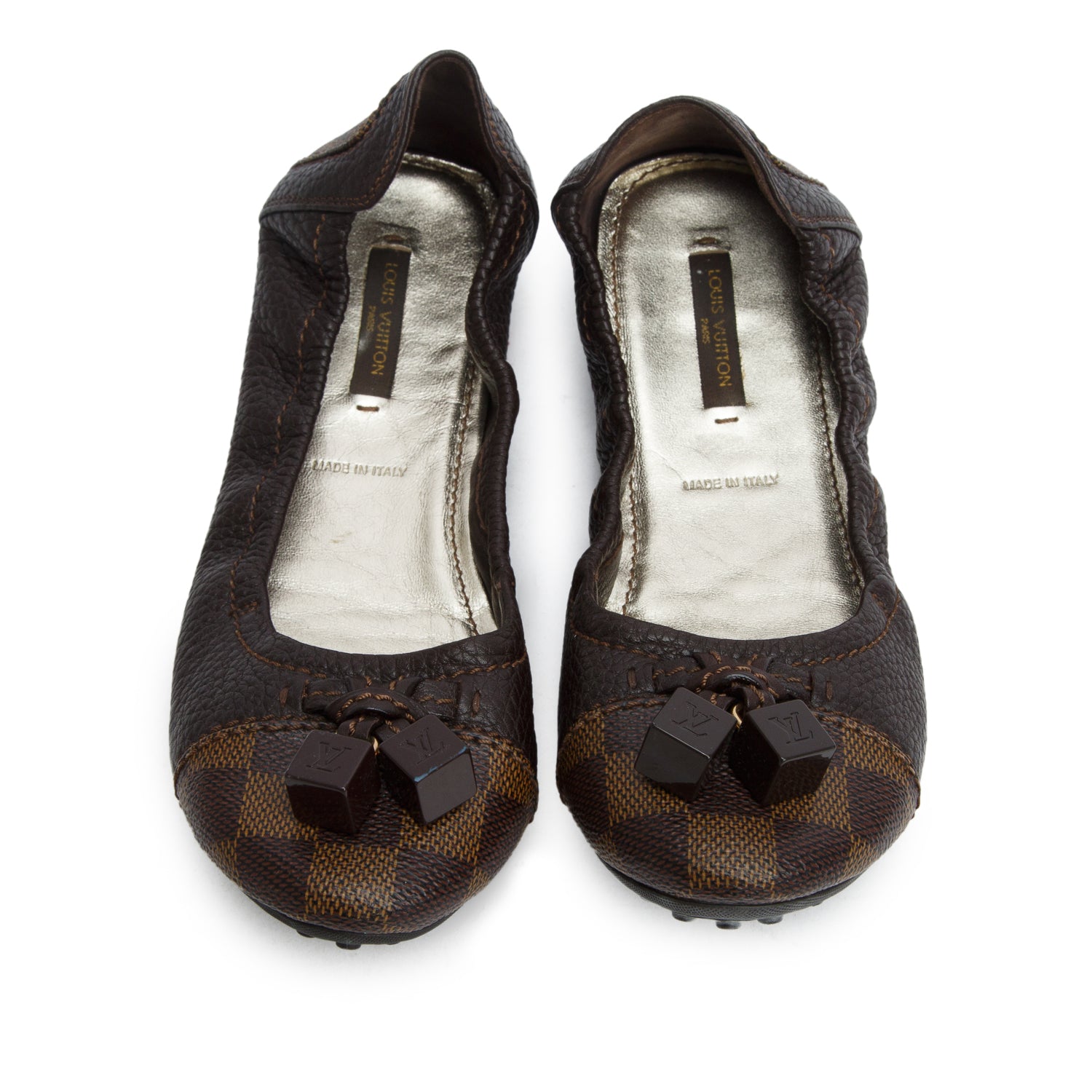 Louis Vuitton Damier Ebene Canvas Calfskin Lovely Ballerina Flats, Women's Size 38