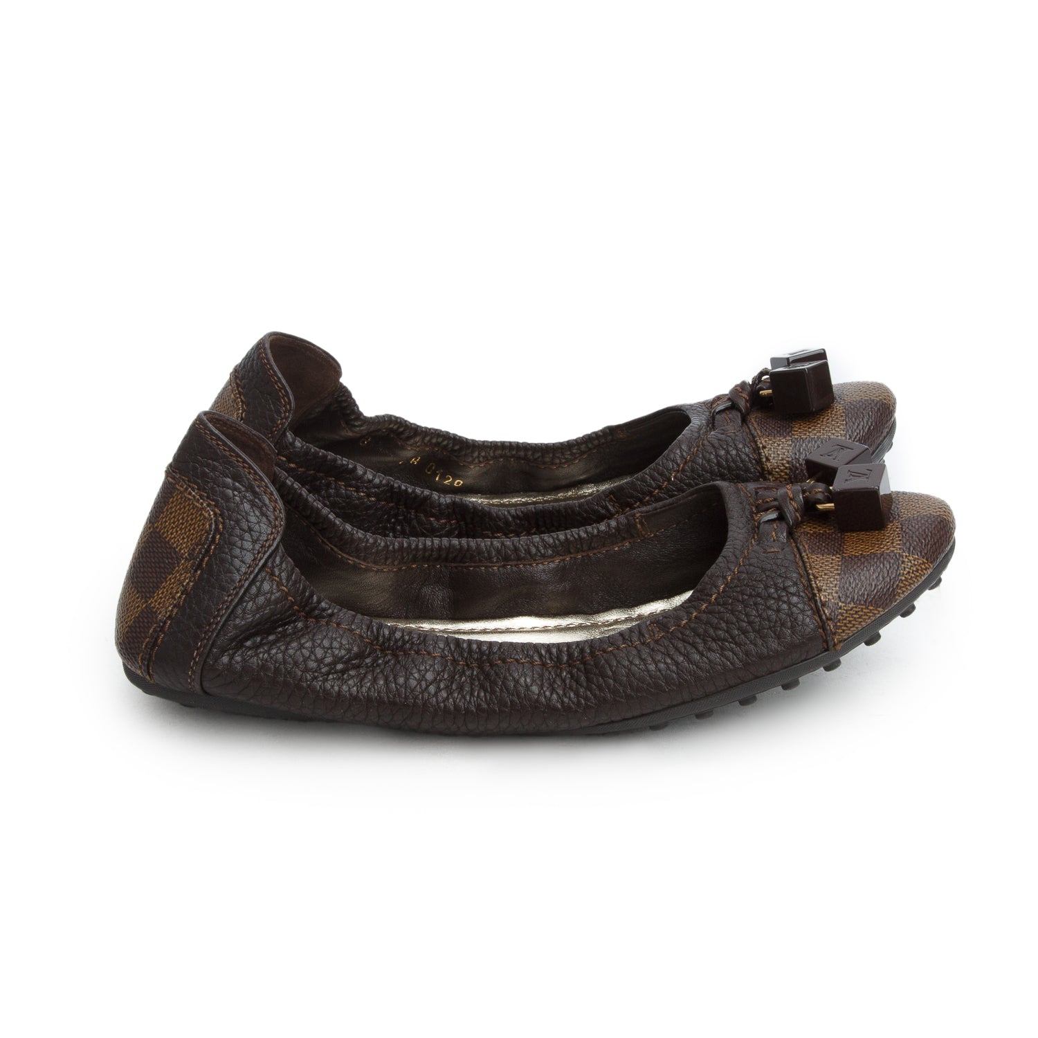 Louis Vuitton Damier Ebene Canvas Calfskin Lovely Ballerina Flats, Women's Size 38