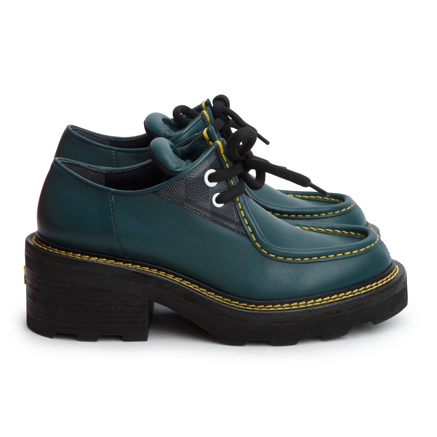 Louis Vuitton Green Calfskin Beaubourg Platform Derby Shoes, Women's Size 37.5 w/ Box