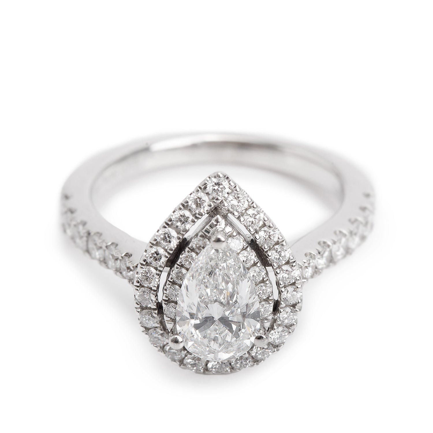 Vera Wang 14k White Gold Love 1.00 ct. Pear Shaped Diamond Engagement Ring, Size 6.25 w/ Box & Authenticity Card
