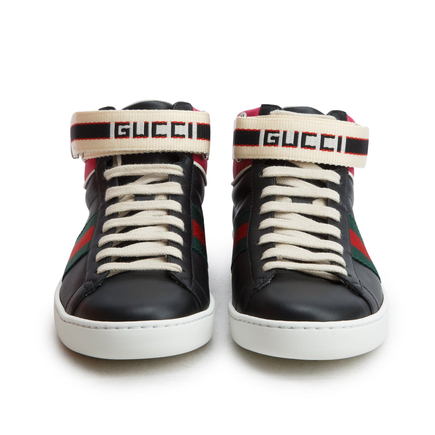 Gucci Black Miro Soft Calfskin Stripe Ace High Top Sneakers, Women's Size 36.5 w/ Box