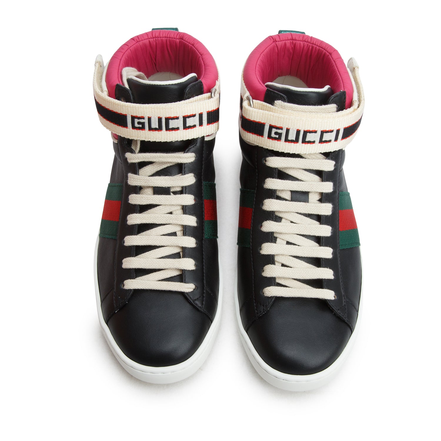 Gucci Black Miro Soft Calfskin Stripe Ace High Top Sneakers, Women's Size 36.5 w/ Box