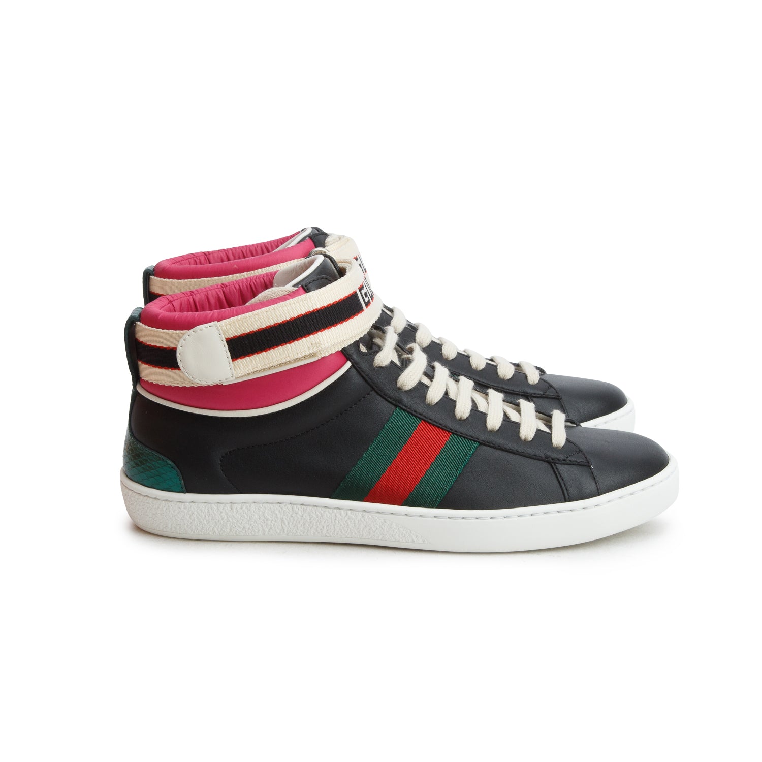 Gucci Black Miro Soft Calfskin Stripe Ace High Top Sneakers, Women's Size 36.5 w/ Box