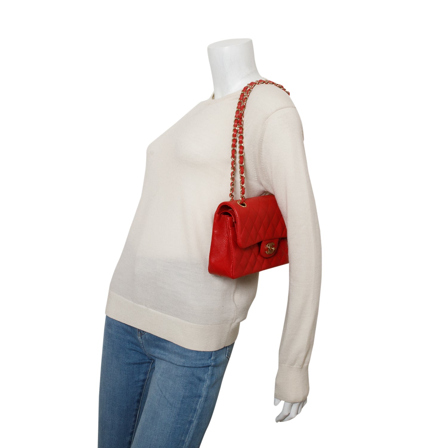 Chanel Red Caviar Quilted Leather Small Double Flap Bag w/ Box