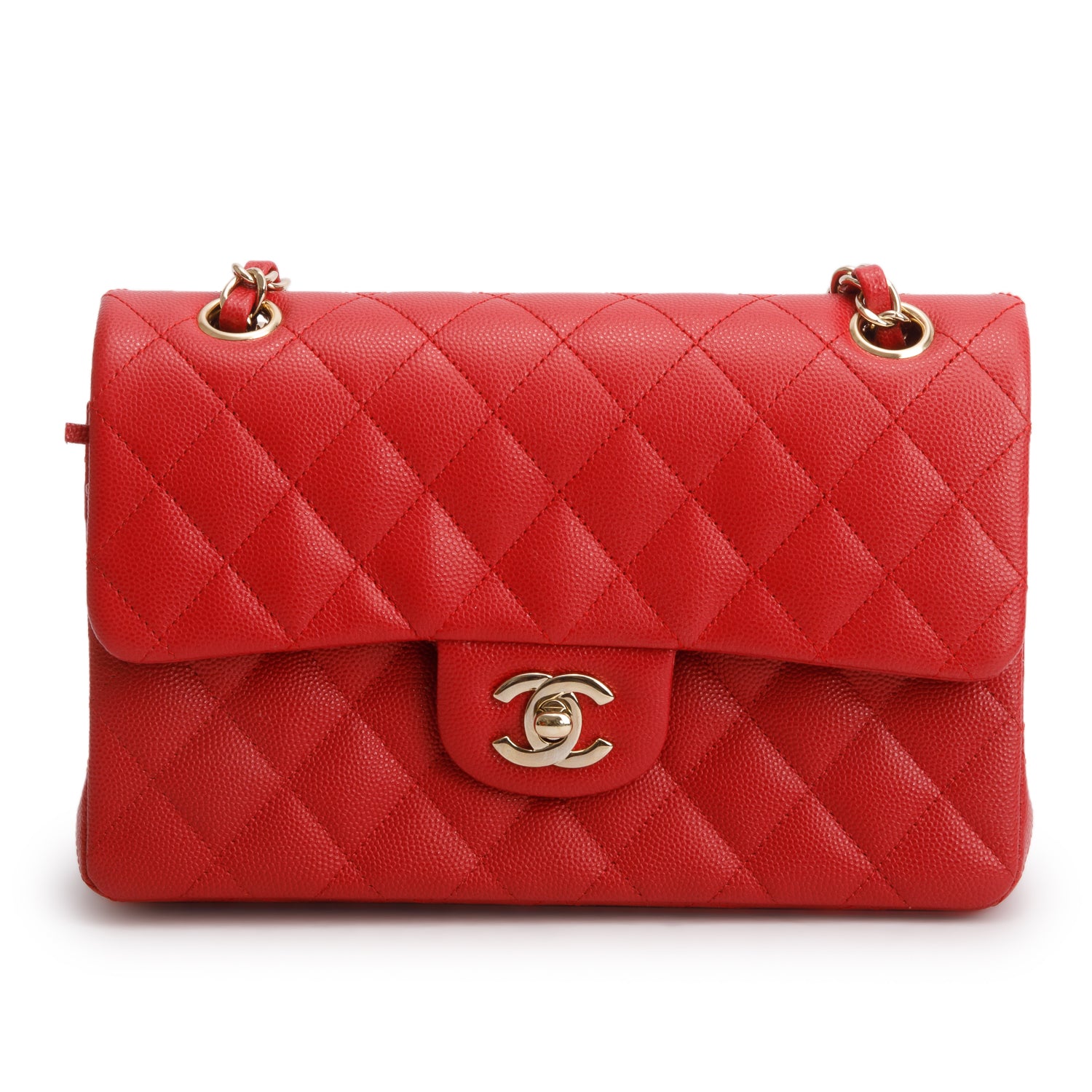 Chanel Red Caviar Quilted Leather Small Double Flap Bag w/ Box