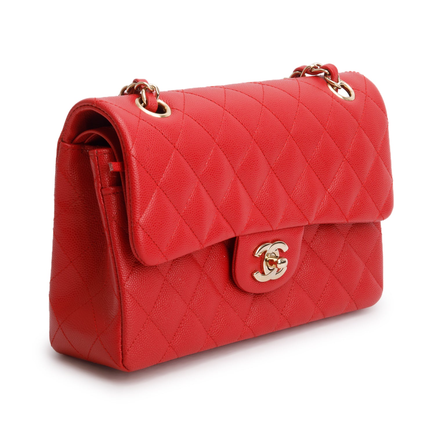 Chanel Red Caviar Quilted Leather Small Double Flap Bag w/ Box