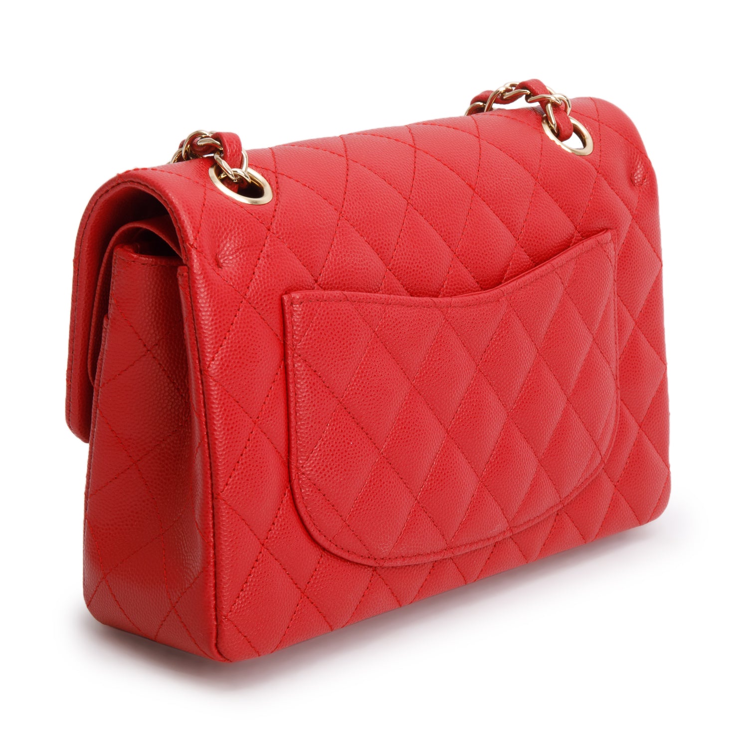 Chanel Red Caviar Quilted Leather Small Double Flap Bag w/ Box