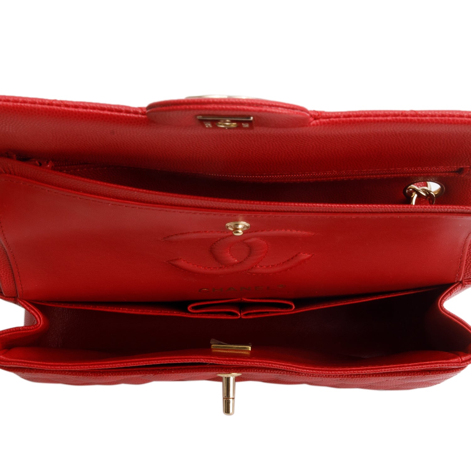 Chanel Red Caviar Quilted Leather Small Double Flap Bag w/ Box