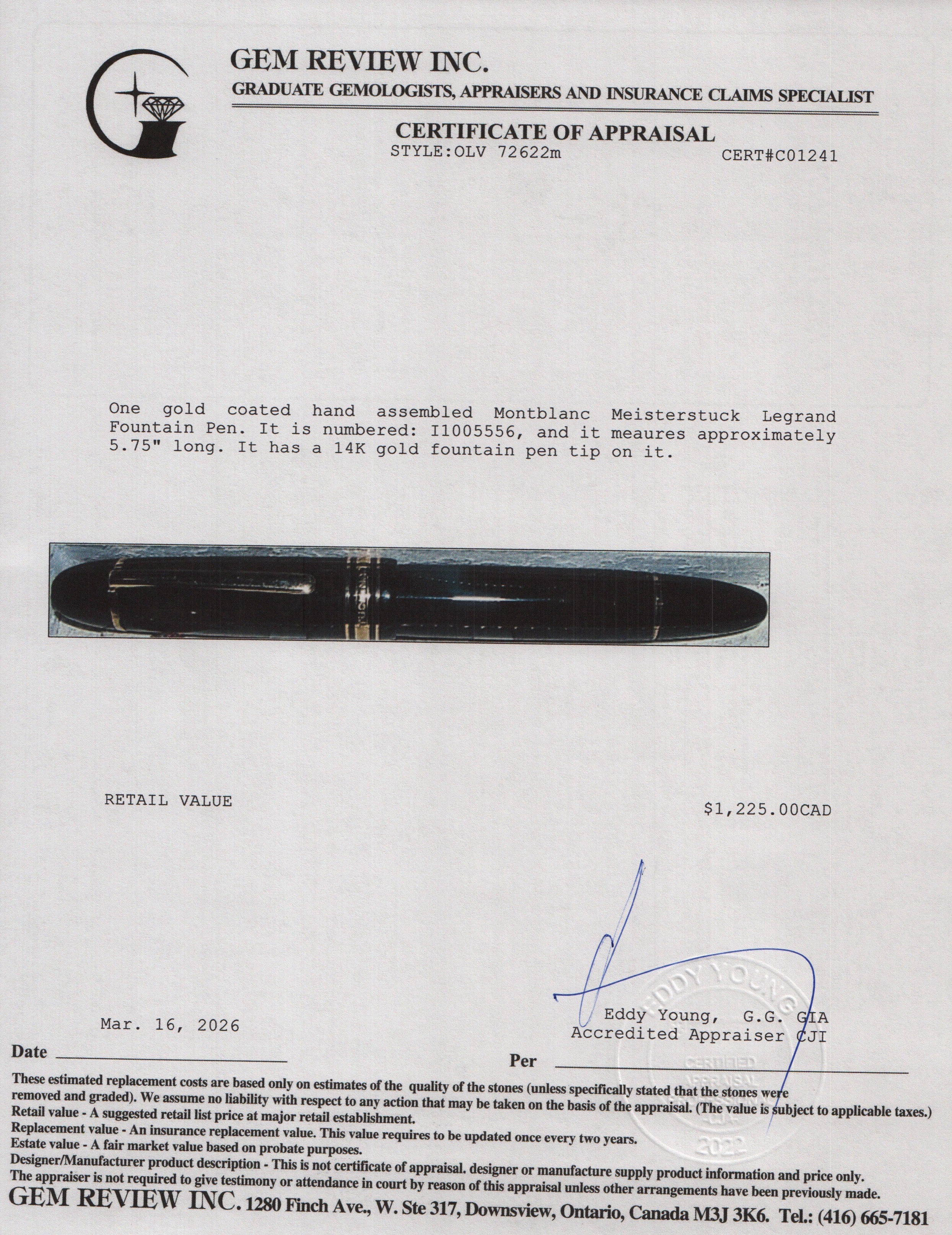 Montblanc Gold-Coated Black Resin Meisterstuck Legrand Fountain Pen