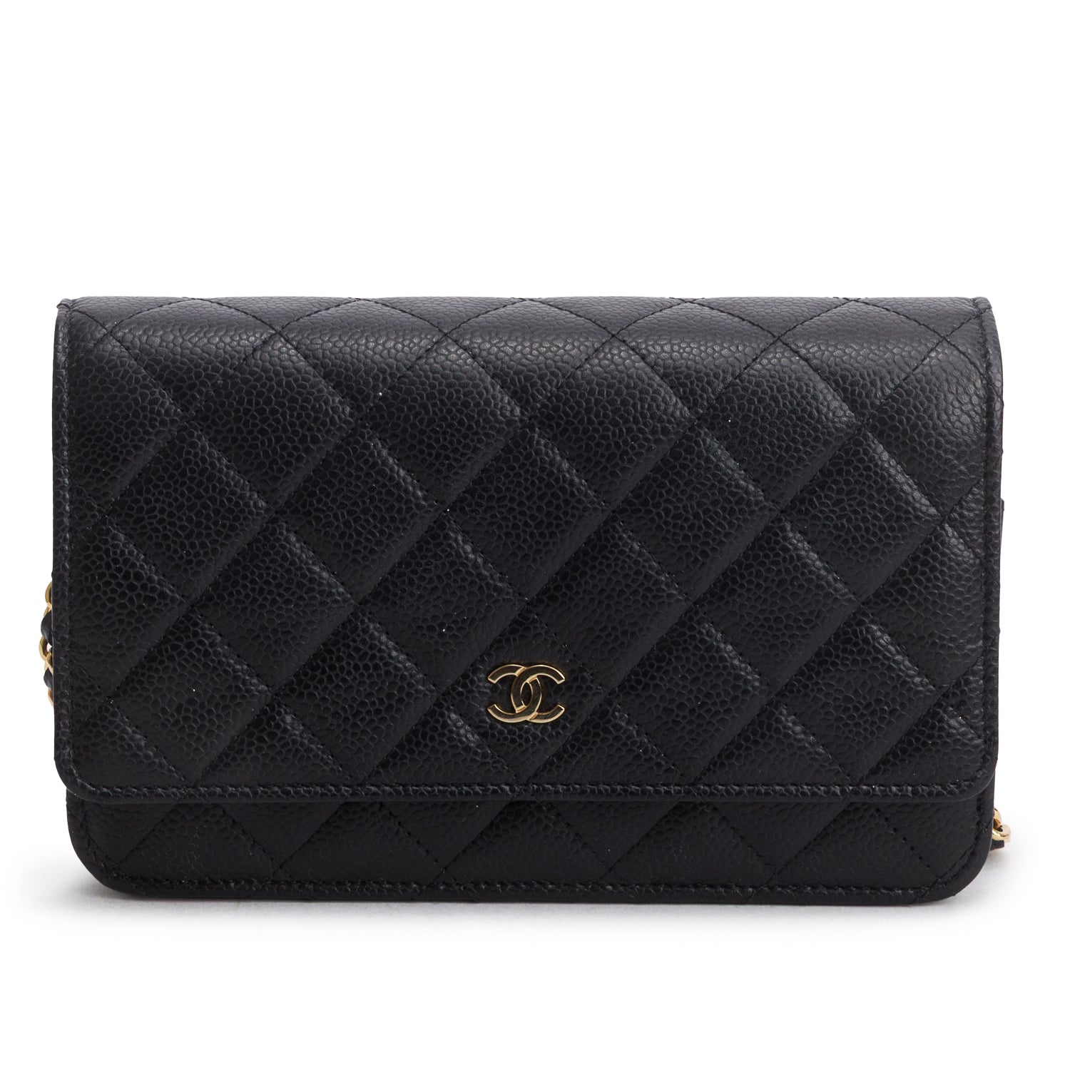 Chanel Black Caviar Quilted Classic Wallet on Chain w/ Box