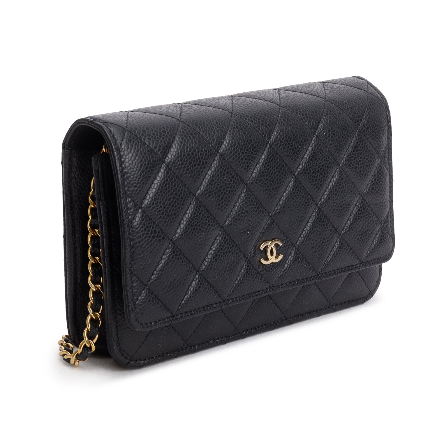 Chanel Black Caviar Quilted Classic Wallet on Chain w/ Box